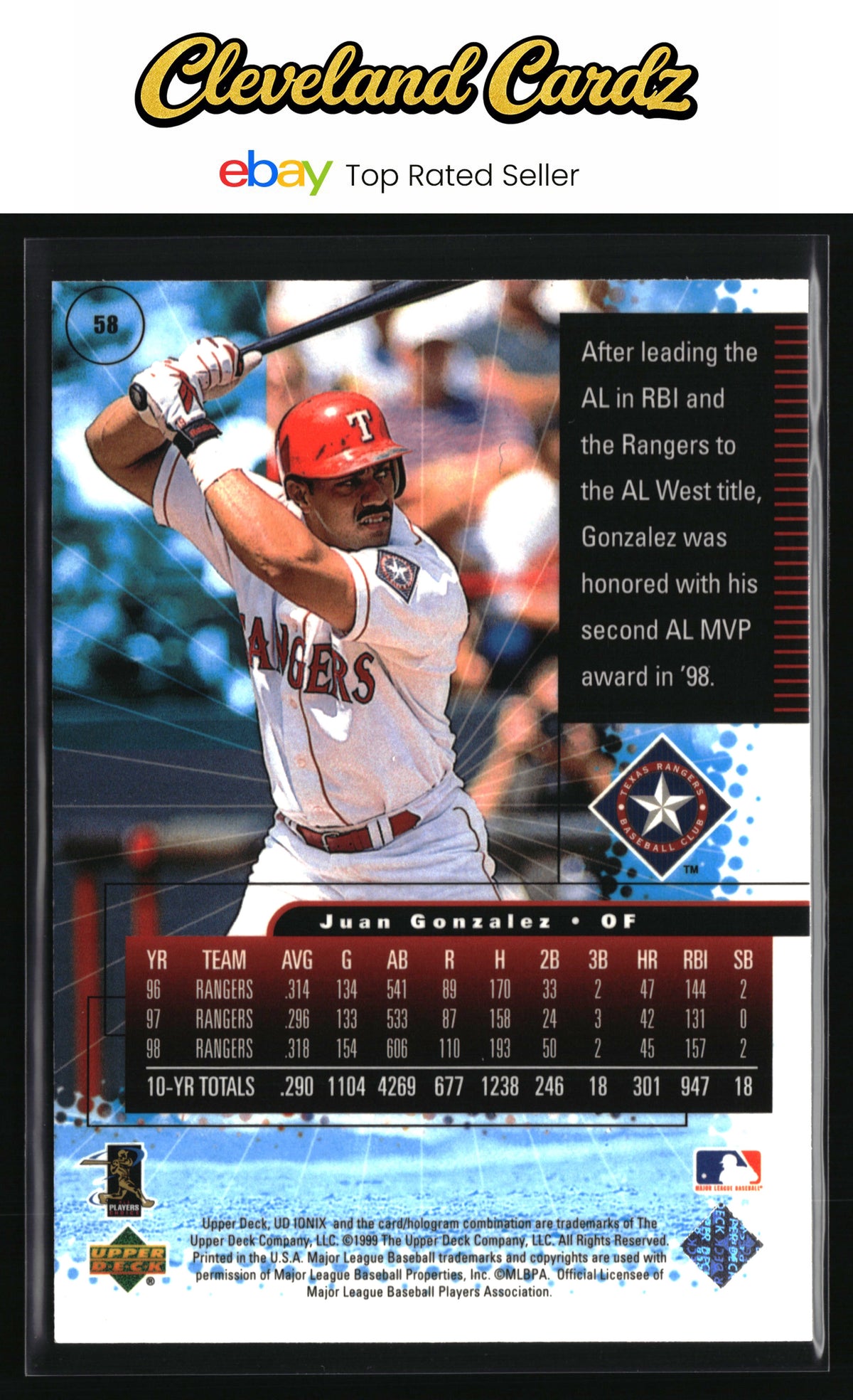 1999 UD Ionix #58 Juan Gonzalez