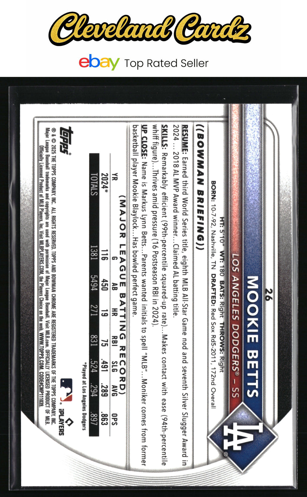 2025 Bowman Chrome #26 Mookie Betts Mojo Refractors