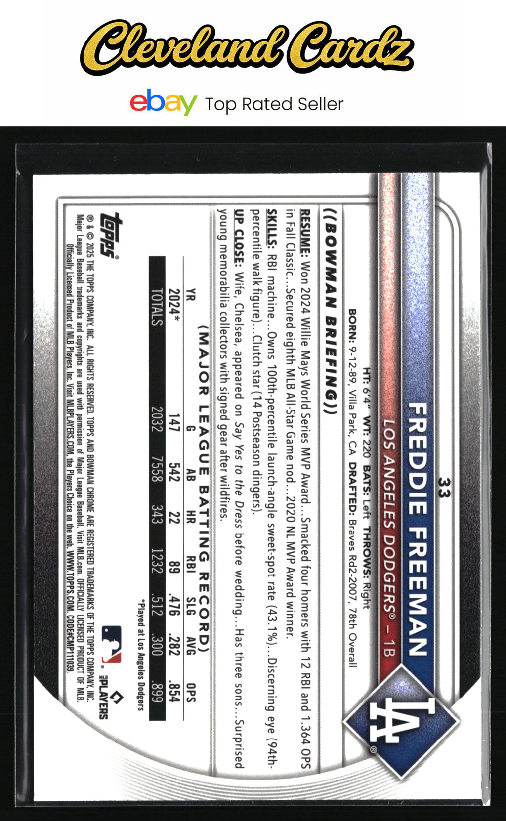 2025 Bowman Chrome #33 Freddie Freeman Mojo Refractors