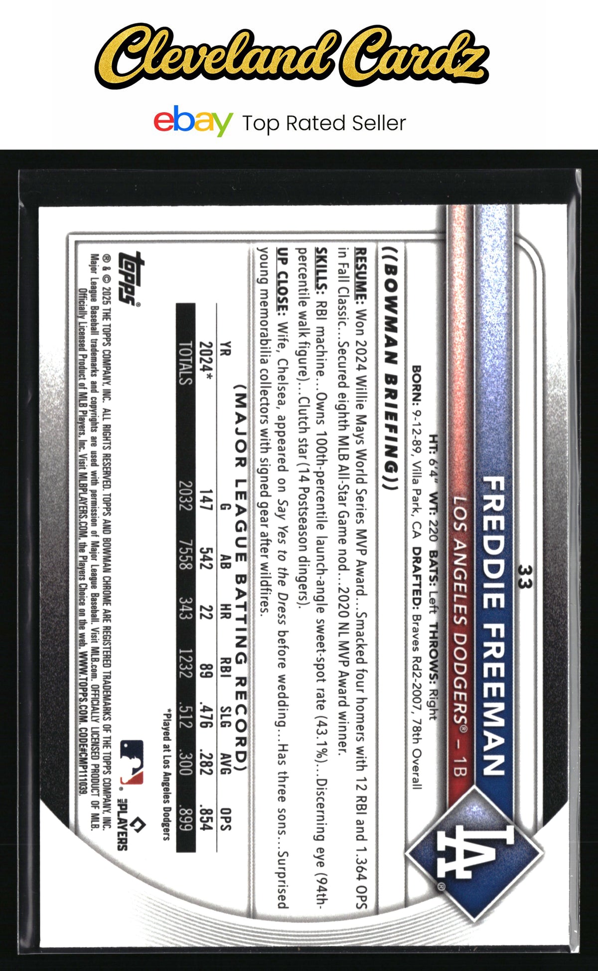 2025 Bowman Chrome #33 Freddie Freeman Mojo Refractors