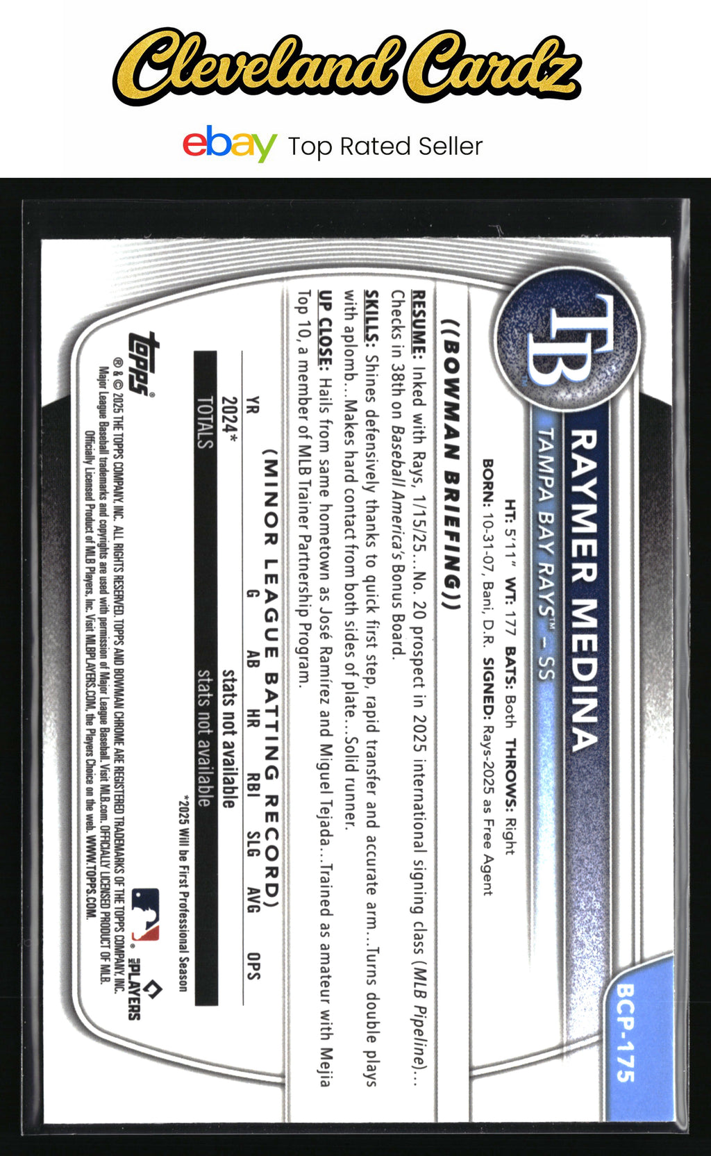 2025 Bowman Chrome #BCP-175 Raymer Medina Prospects Mojo