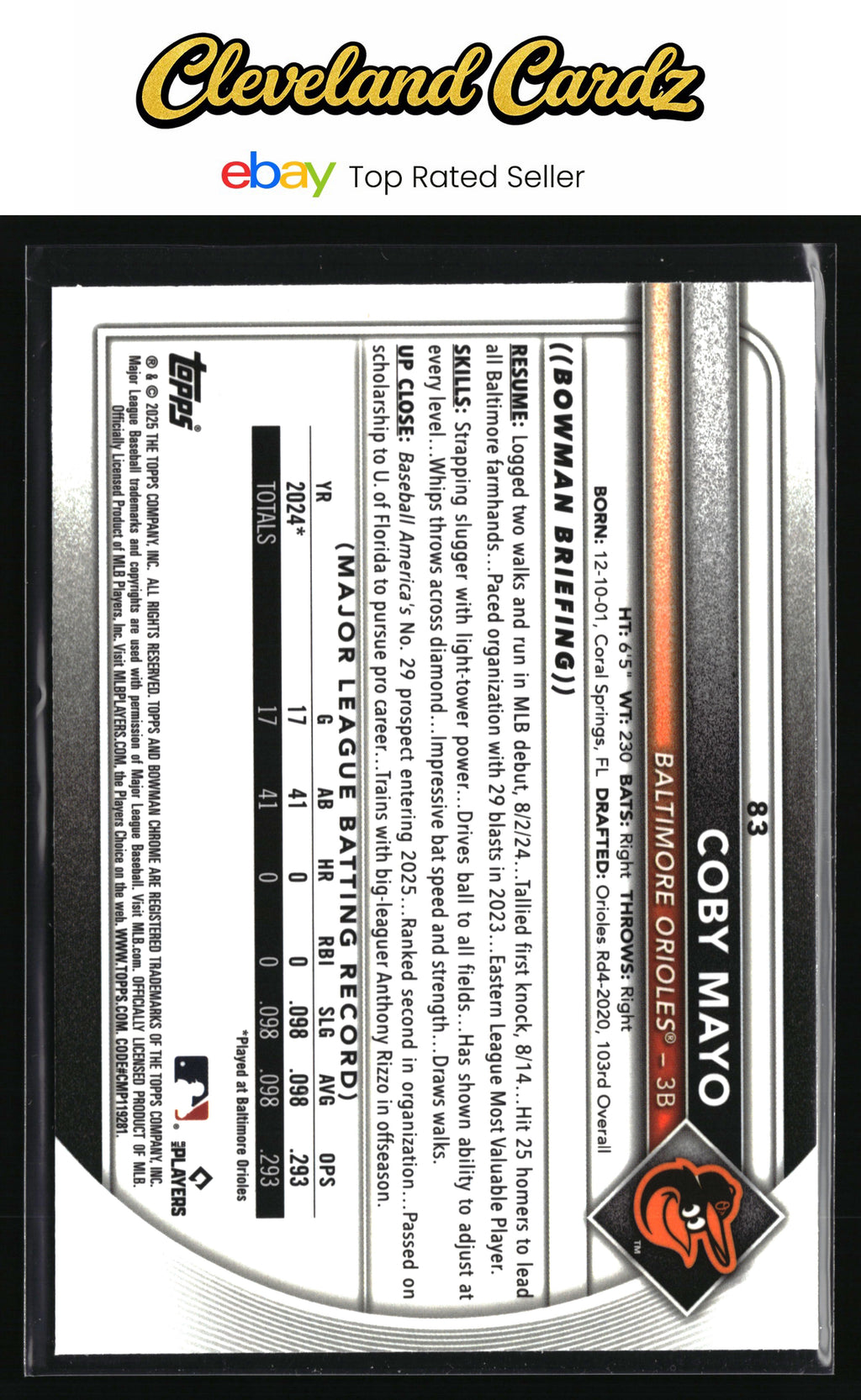 2025 Bowman Chrome #83b Coby Mayo Refractor Red RC