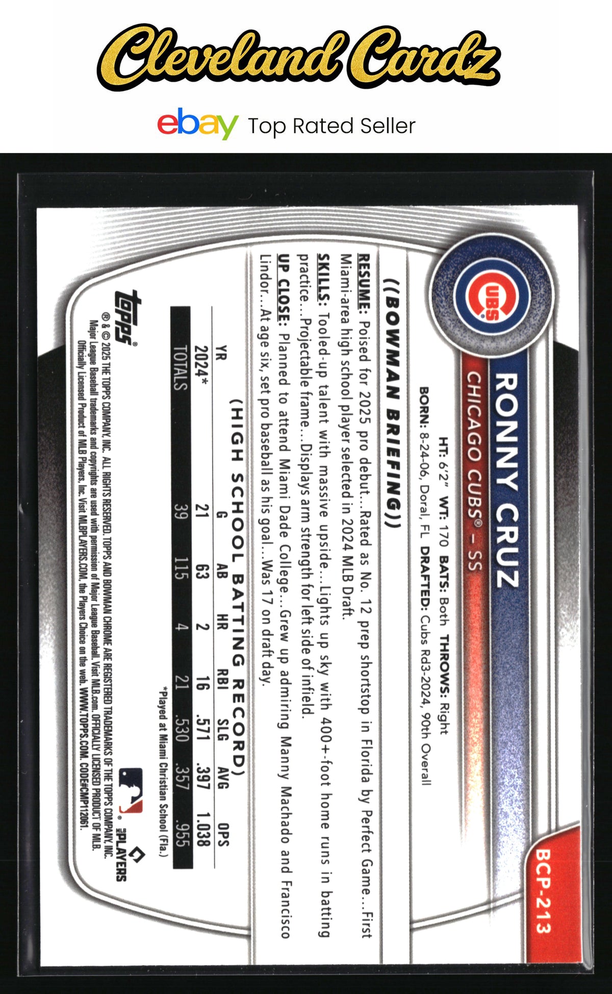 2025 Bowman Chrome #BCP-213 Ronny Cruz Prospects Laser