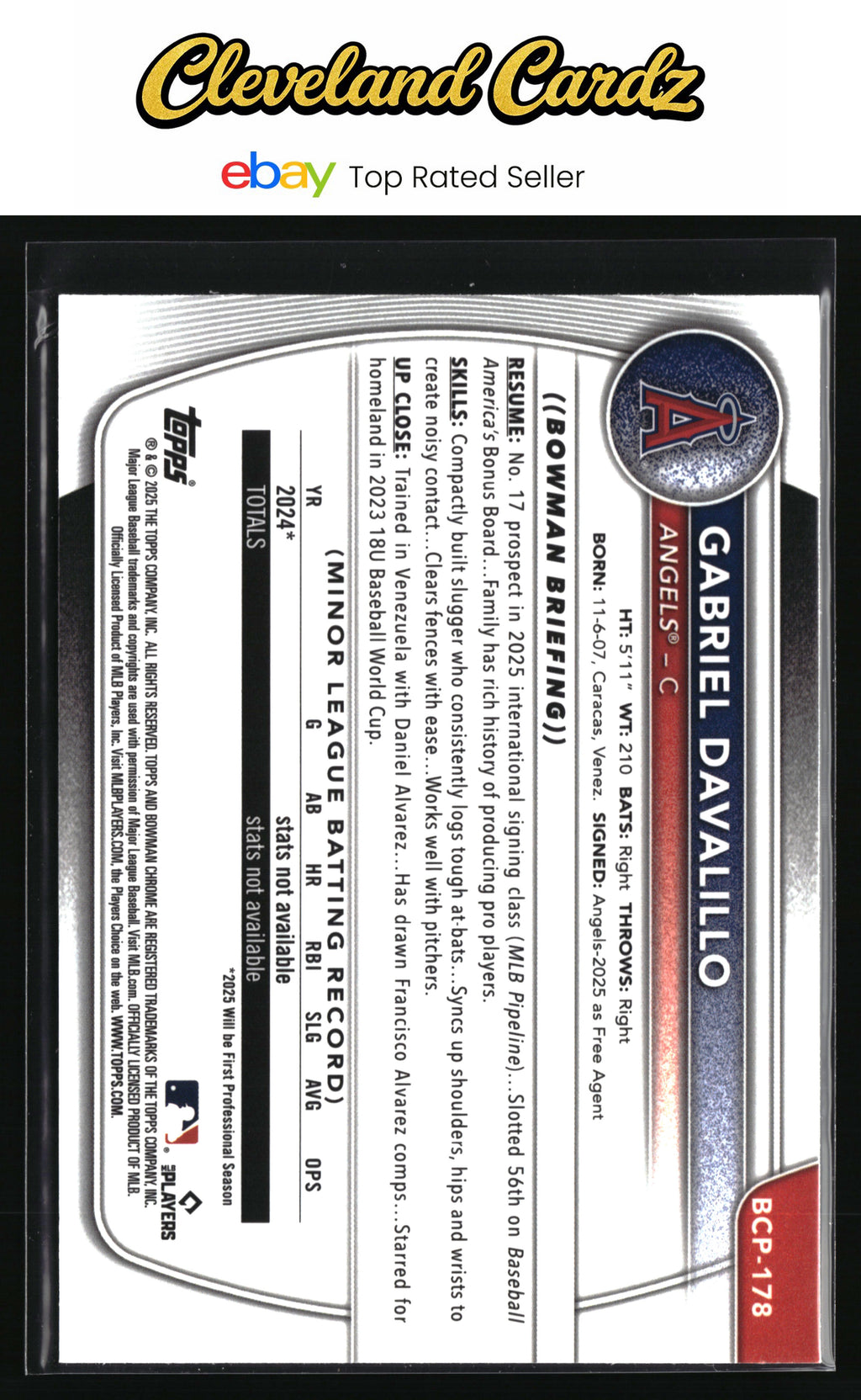 2025 Bowman Chrome #BCP-178 Gabriel Davalillo Prospects Mojo