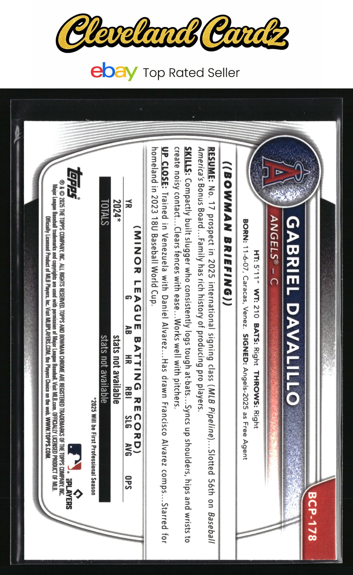 2025 Bowman Chrome #BCP-178 Gabriel Davalillo Prospects Mojo
