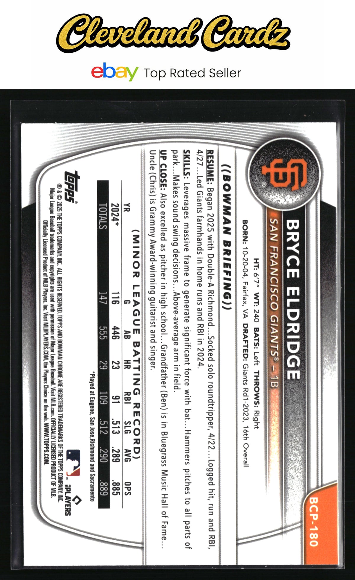 2025 Bowman Chrome #BCP-180 Bryce Eldridge Prospects Mojo