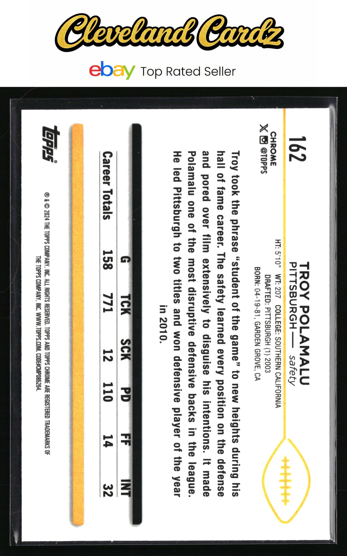 2024 Topps Chrome #162 Troy Polamalu Pink Refractor