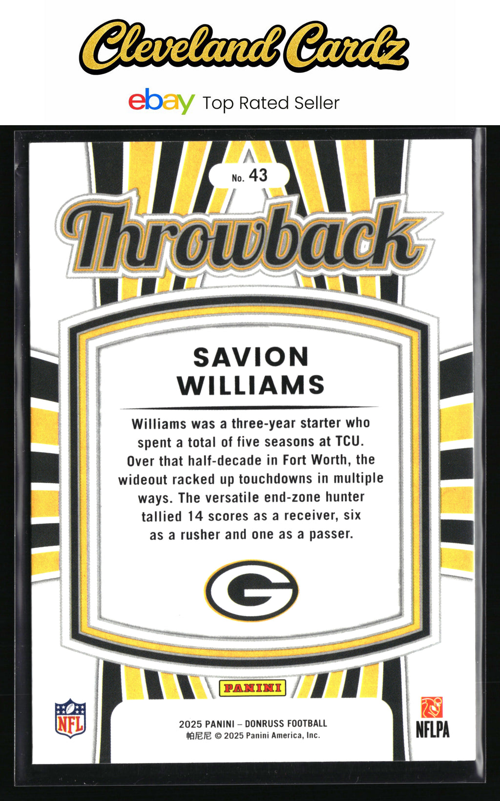 2025 Donruss #43 Savion Williams Rated Rookies Throwback