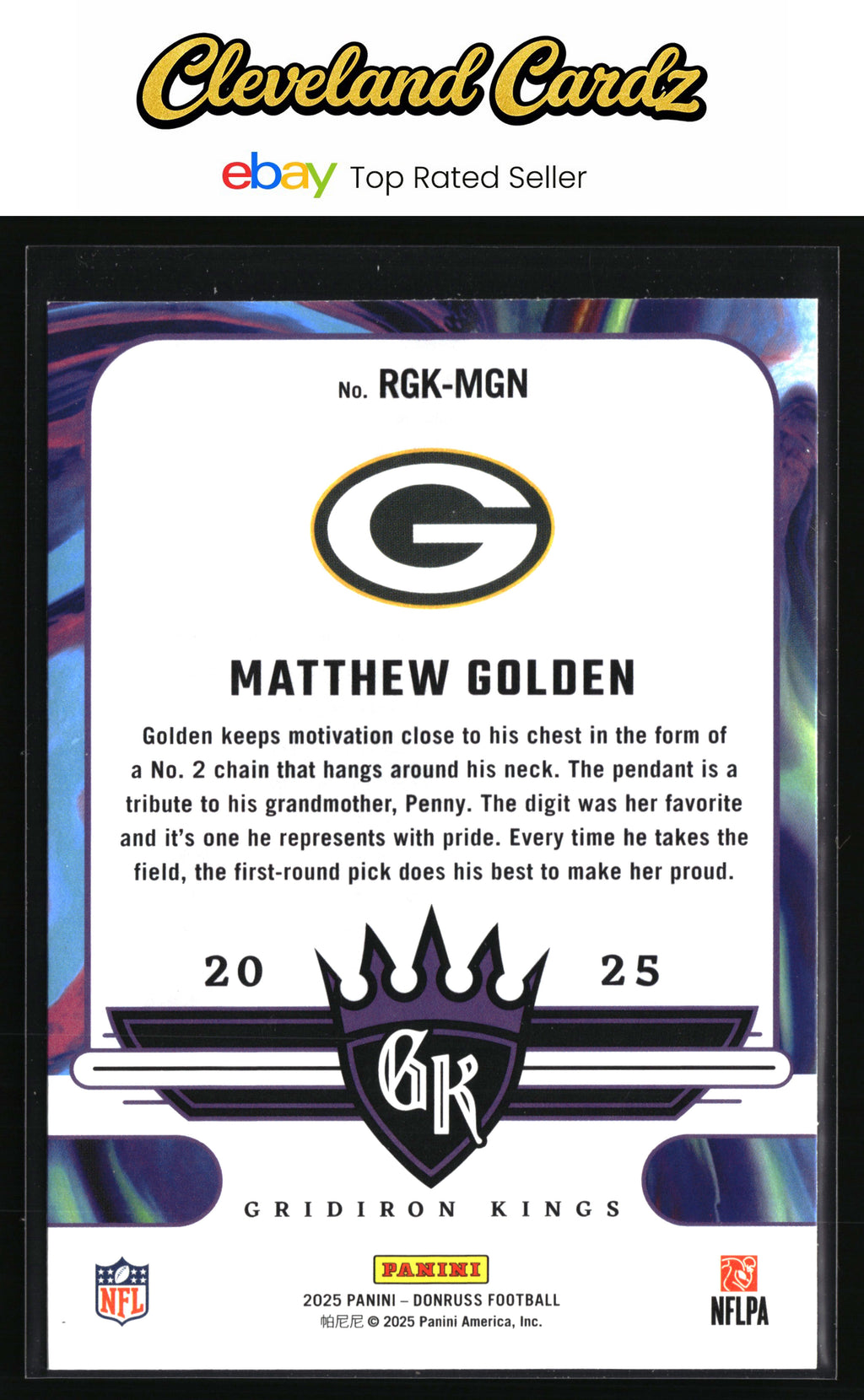 2025 Donruss #RGK-MGN Matthew Golden Rookie Gridiron Kings