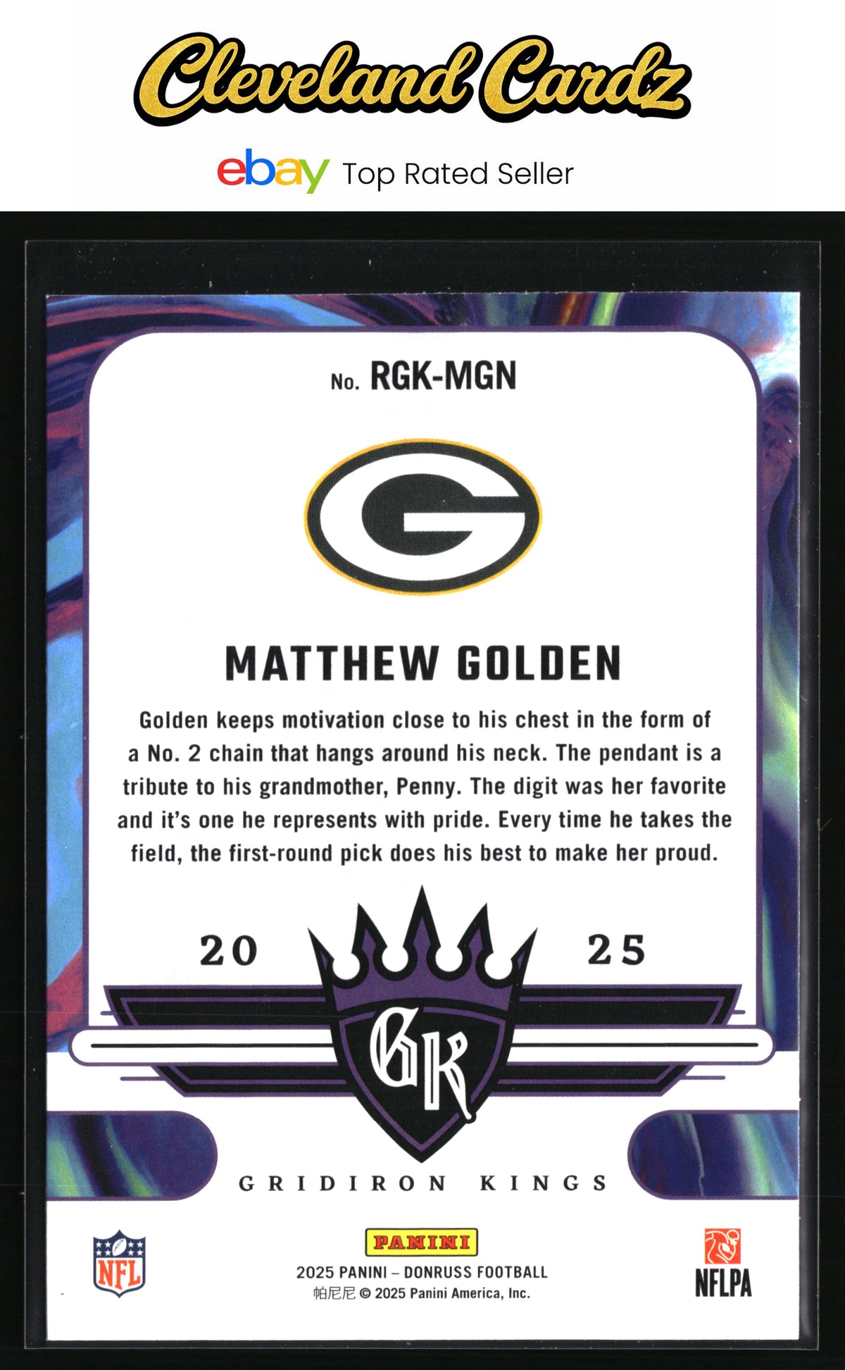 2025 Donruss #RGK-MGN Matthew Golden Rookie Gridiron Kings