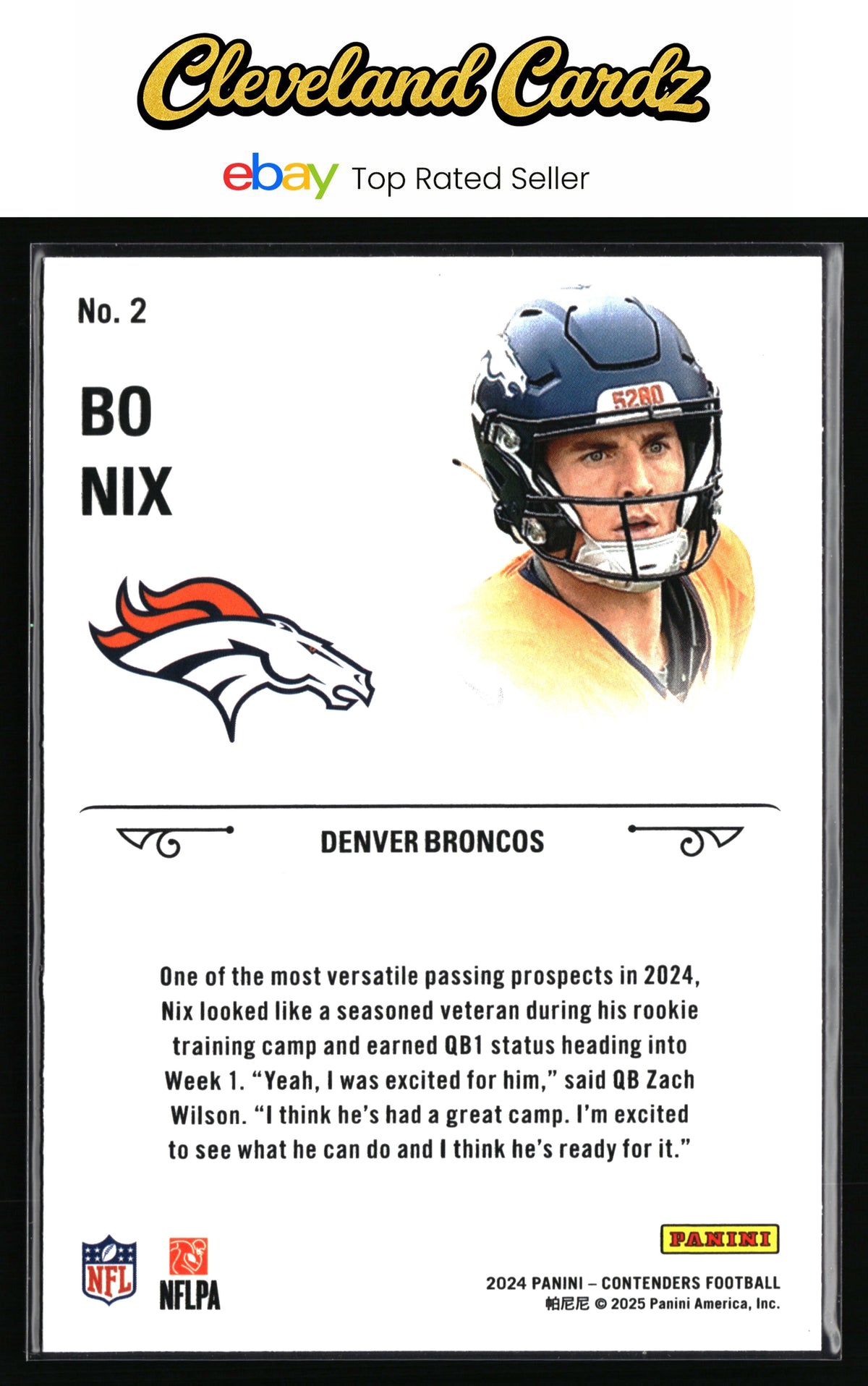 2024 Panini Contenders #2 Bo Nix Rookie Stallions