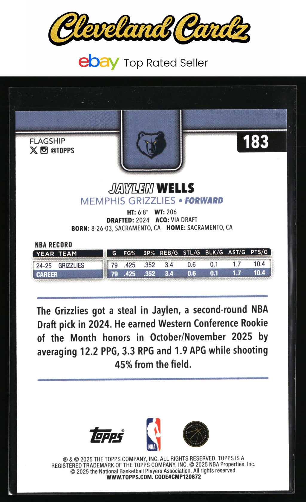 2025-26 Topps #183 Jaylen Wells Rainbow Foilboard