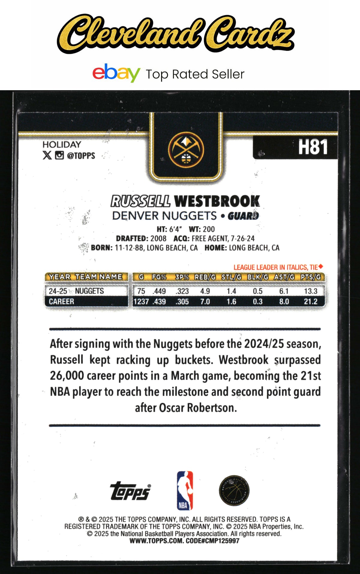 2025-26 Topps Holiday #H81 Russell Westbrook Glitter Holiday