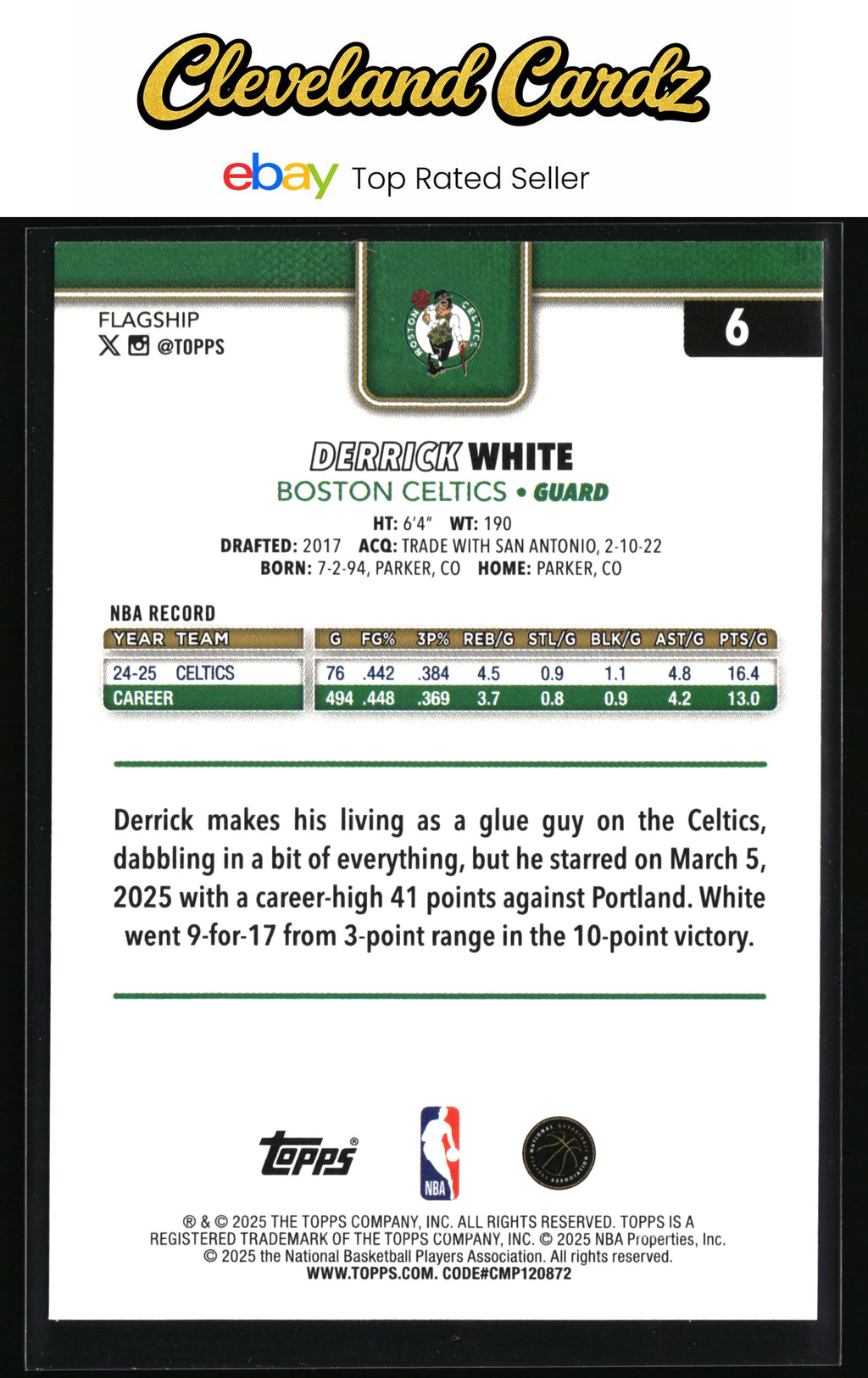 2025-26 Topps #6 Derrick White Crackleboard