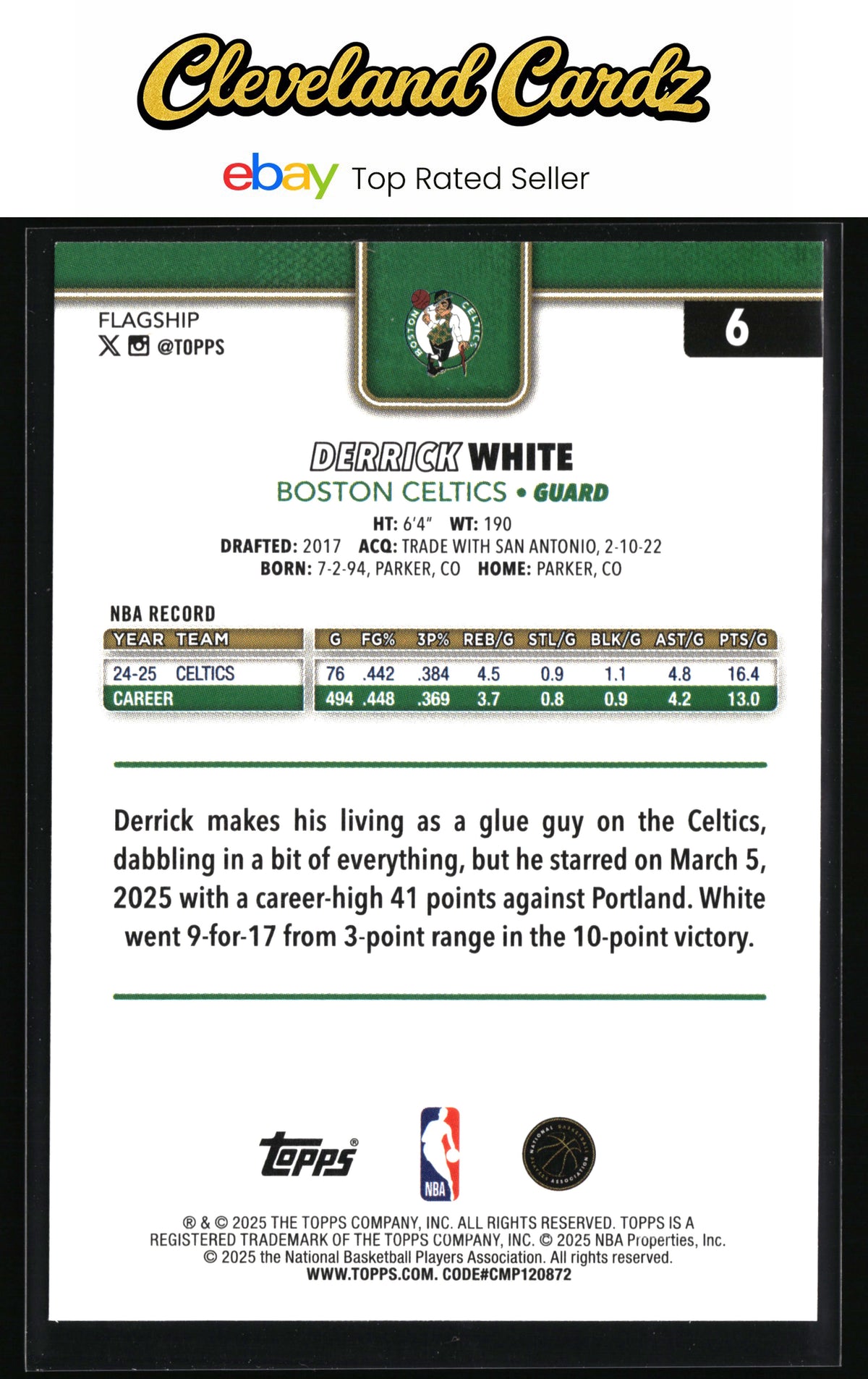 2025-26 Topps #6 Derrick White Crackleboard