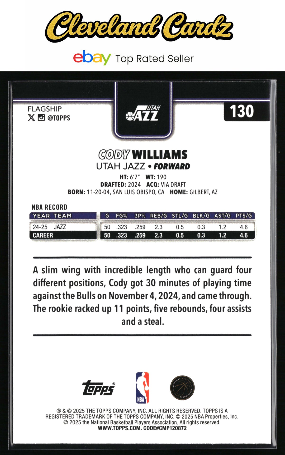 2025-26 Topps #130 Cody Williams Sandglitter