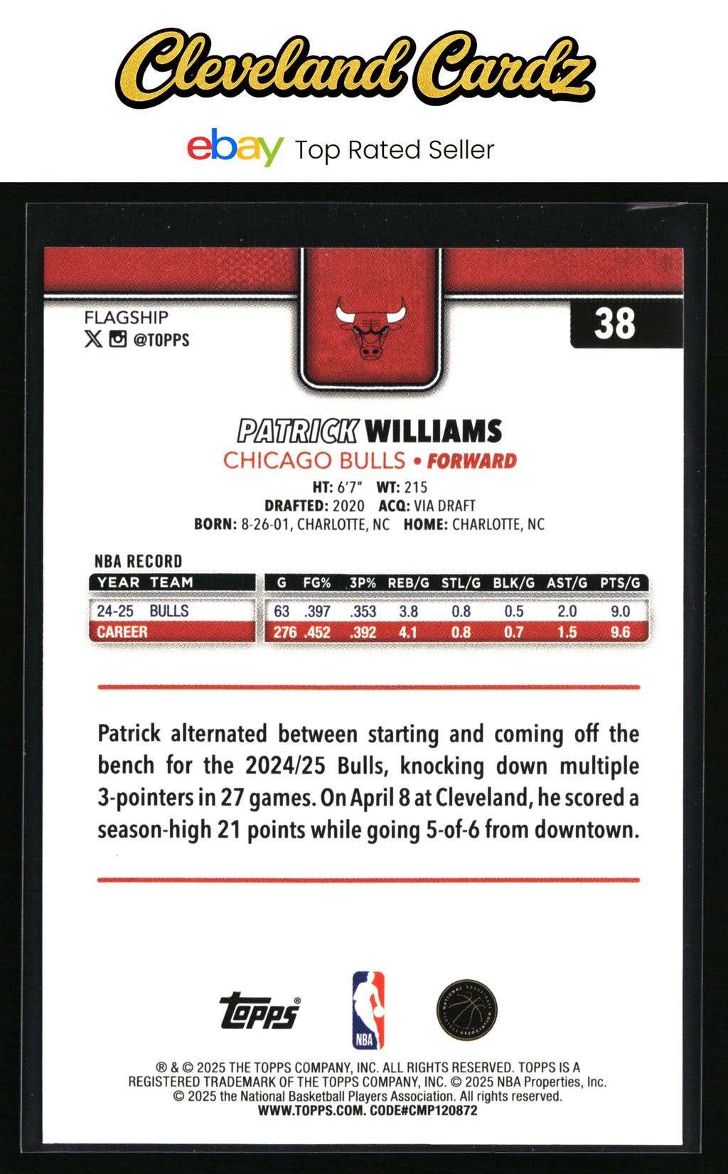 2025-26 Topps #38 Patrick Williams Crackleboard
