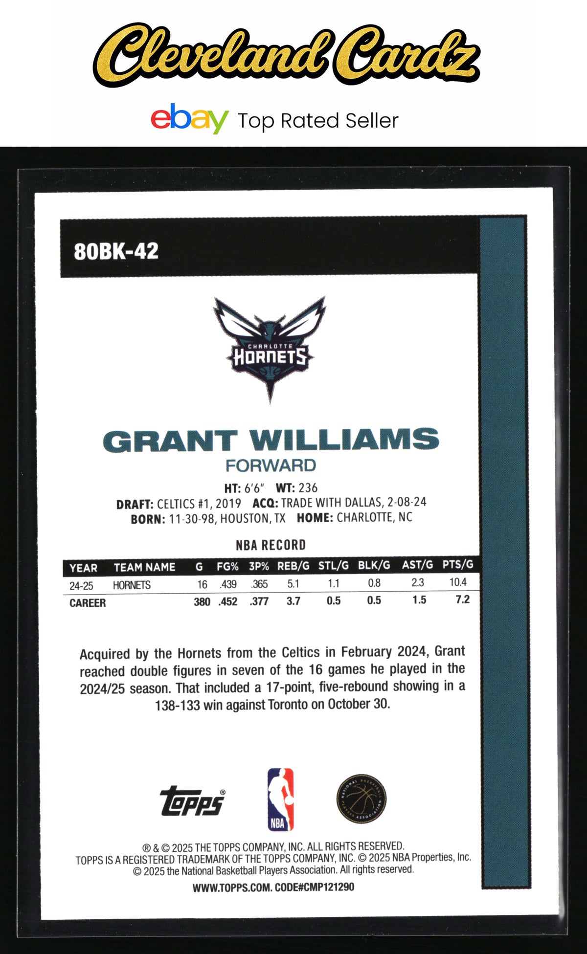 2025-26 Topps #80BK-42 Grant Williams 1980-81 Topps Basketball