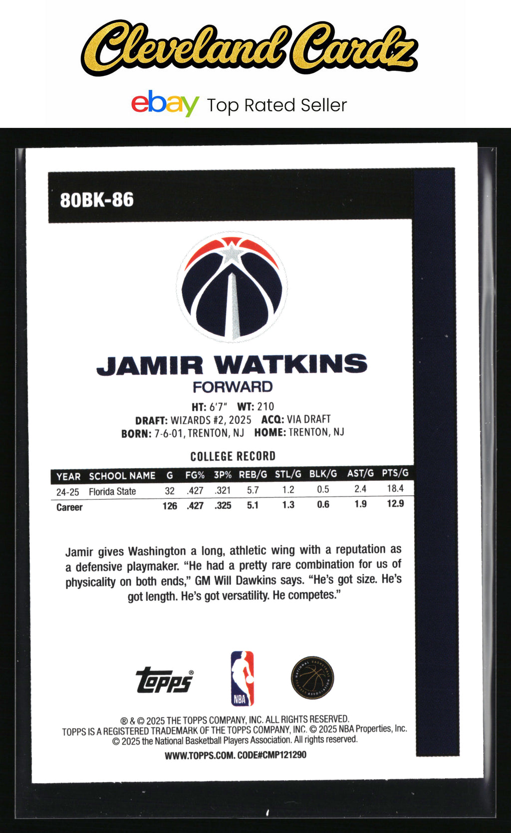 2025-26 Topps #80BK-86 Jamir Watkins 1980-81 Topps Basketball