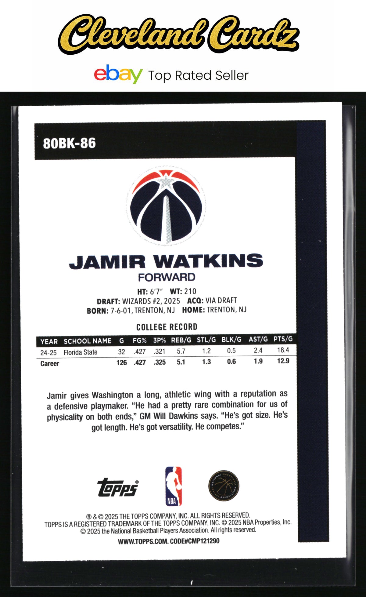 2025-26 Topps #80BK-86 Jamir Watkins 1980-81 Topps Basketball