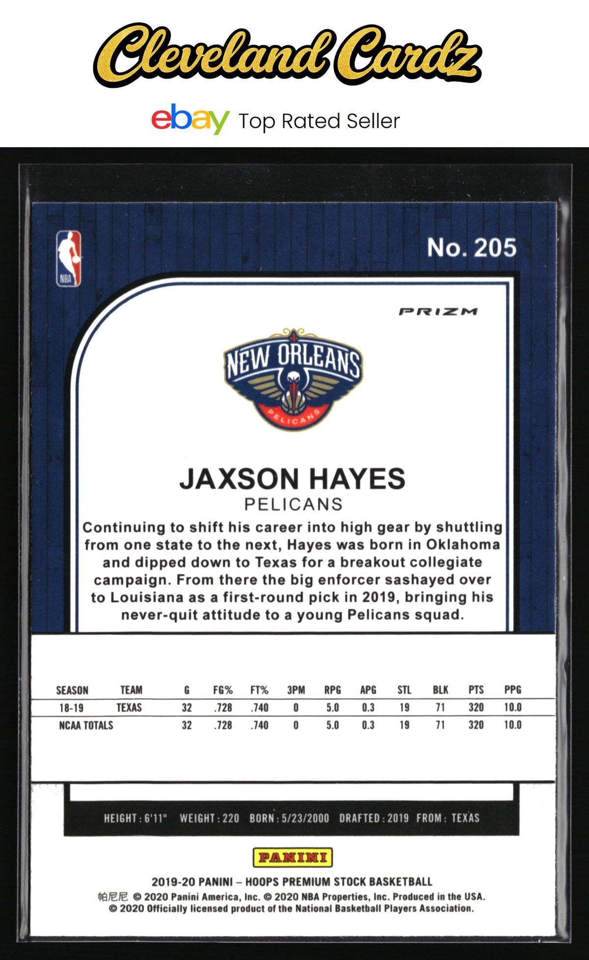 2019-20 Hoops Premium Stock #205 Jaxson Hayes Prizms Silver Laser