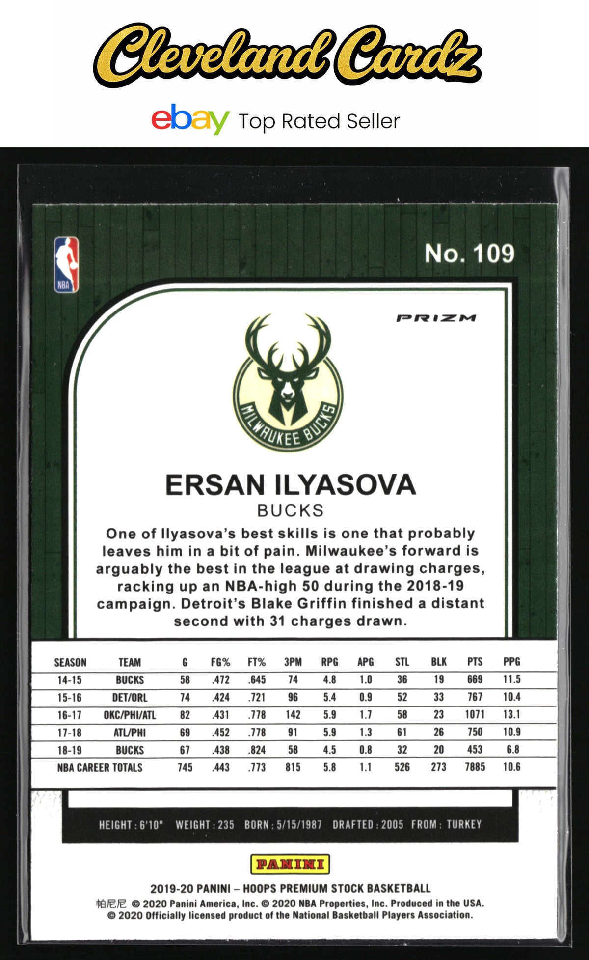 2019-20 Hoops Premium Stock #109 Ersan Ilyasova Prizms Purple Disco