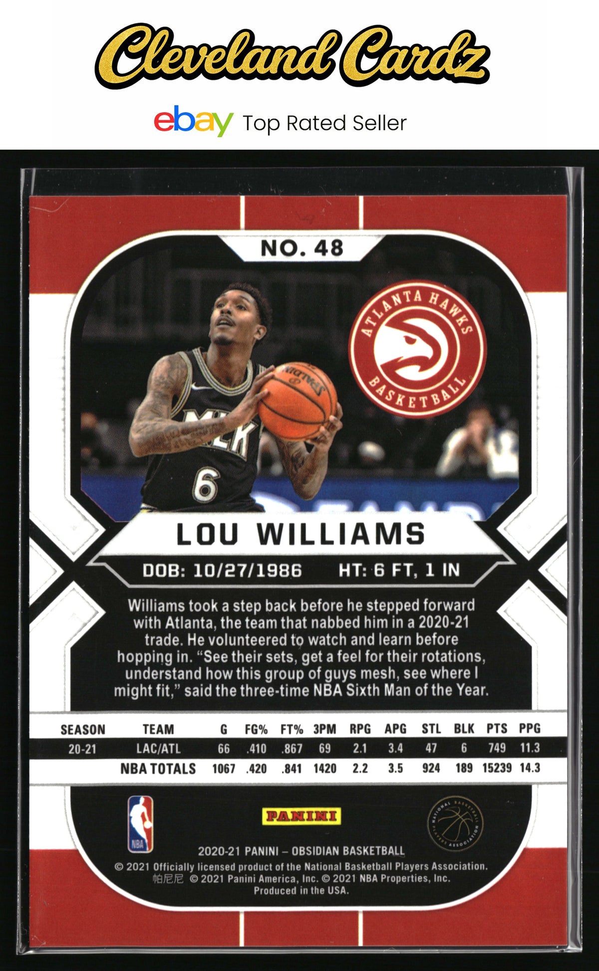 2020-21 Panini Obsidian #48 Lou Williams Electric Etch Asia