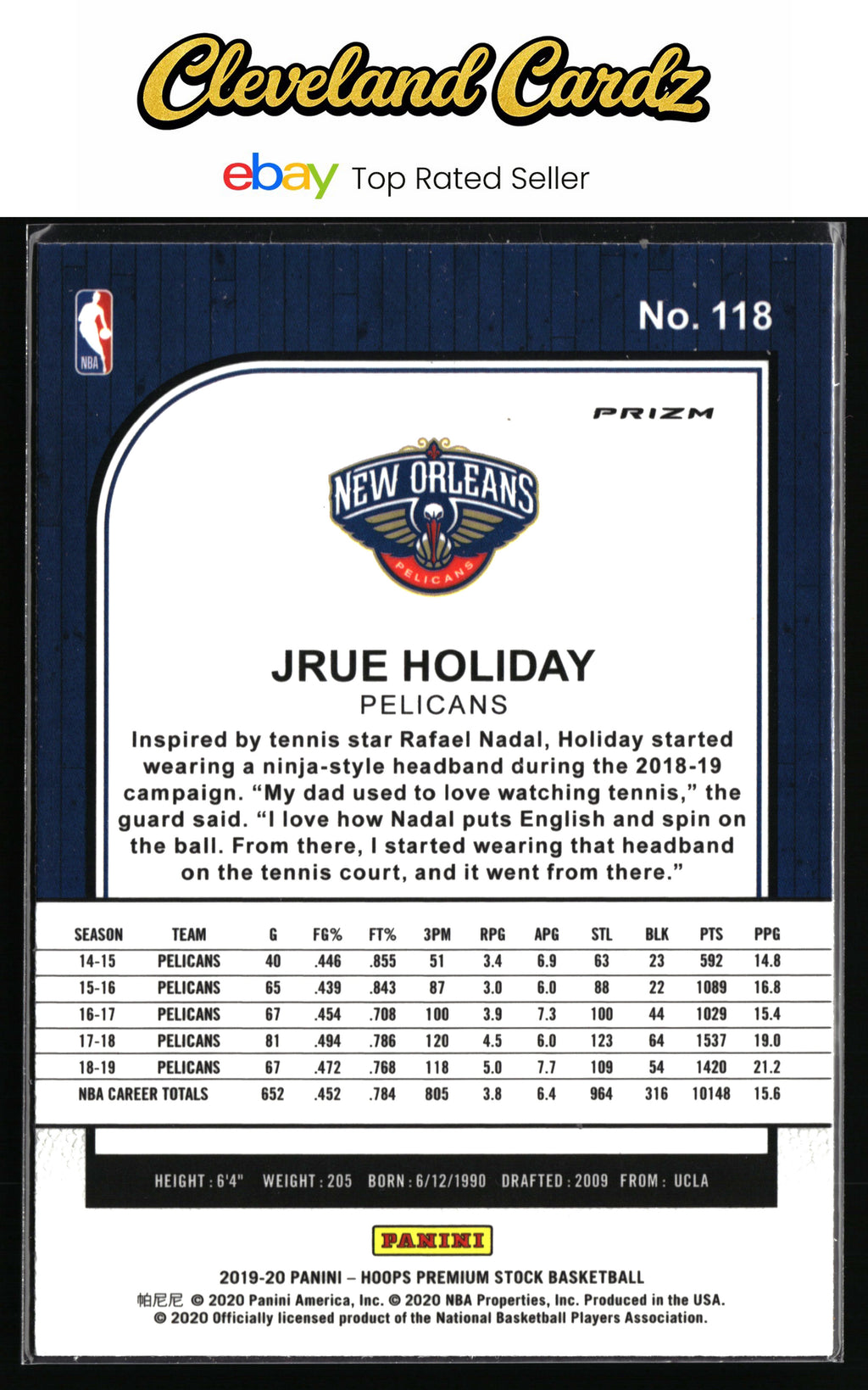 2019-20 Hoops Premium Stock #118 Jrue Holiday Prizms Silver