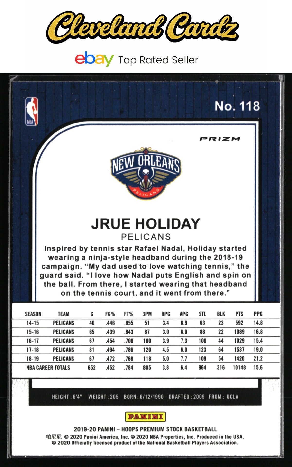 2019-20 Hoops Premium Stock #118 Jrue Holiday Prizms Silver