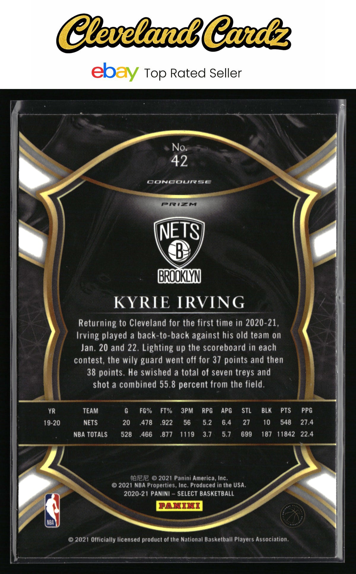 2020-21 Panini Select #42 Kyrie Irving Red White Orange Flash