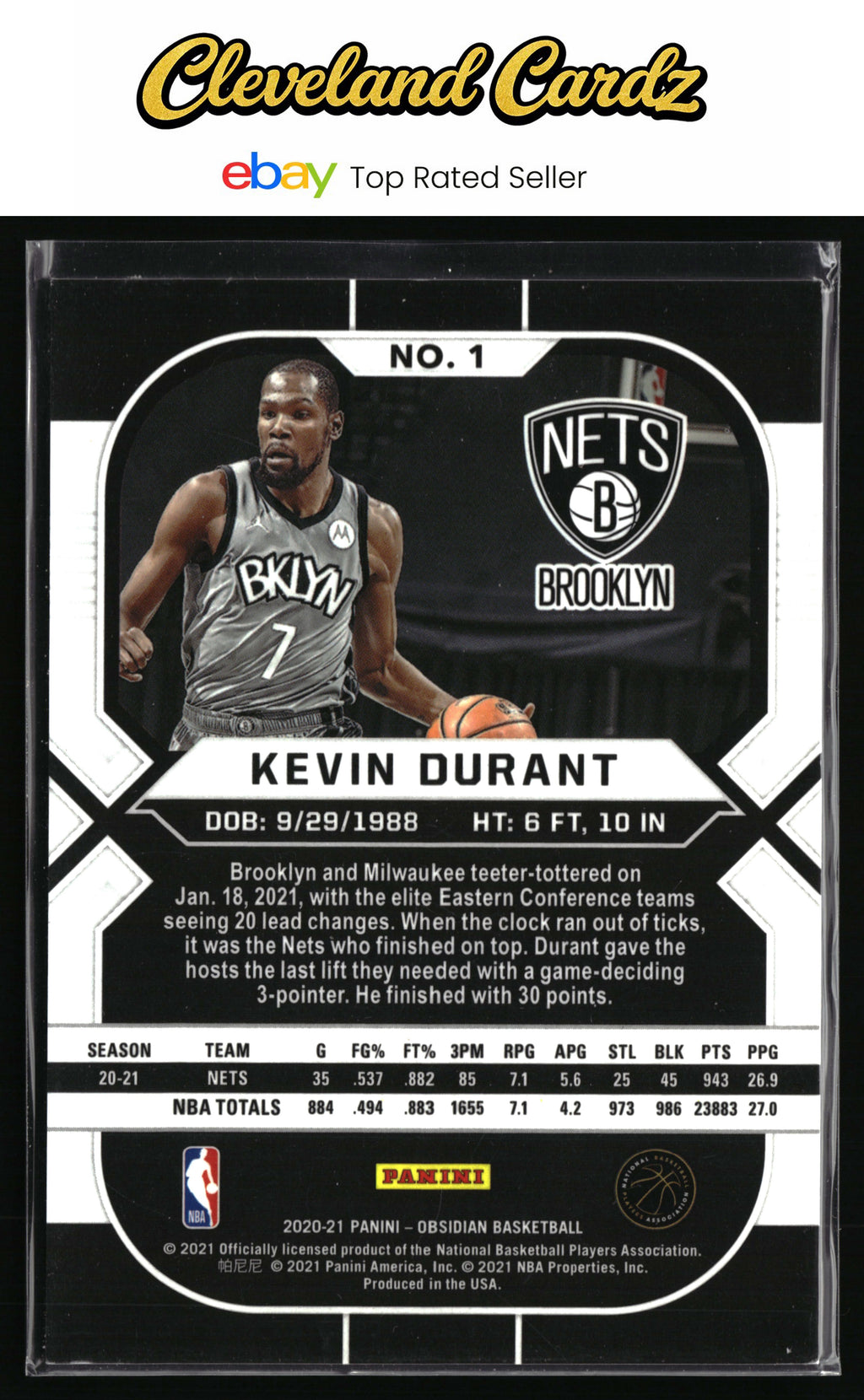 2020-21 Panini Obsidian #1 Kevin Durant Electric Etch Red Flood