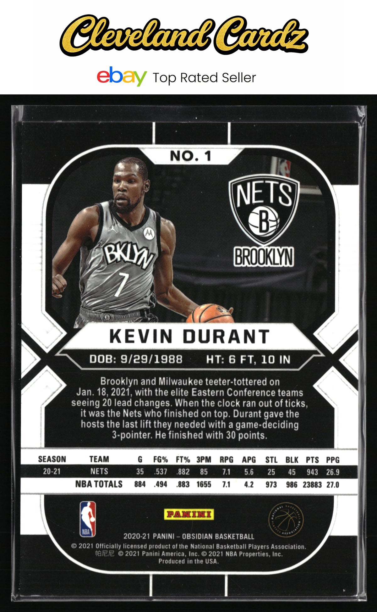 2020-21 Panini Obsidian #1 Kevin Durant Electric Etch Red Flood