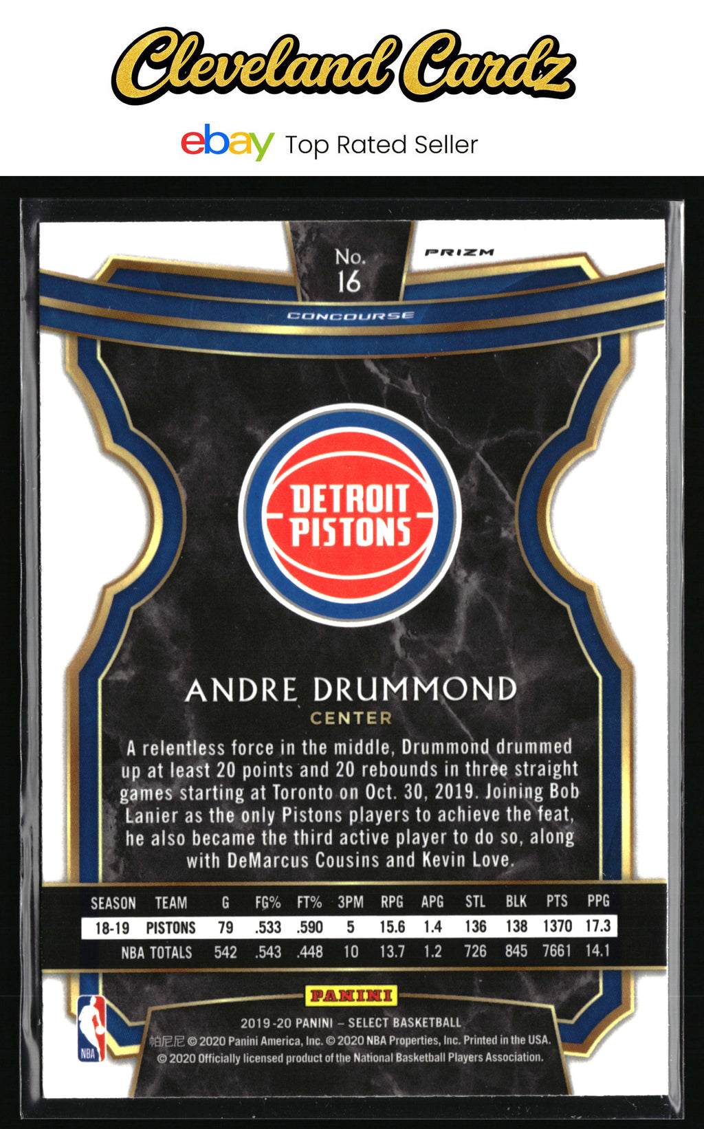 2019-20 Panini Select #16 Andre Drummond Tri-Color Prizms