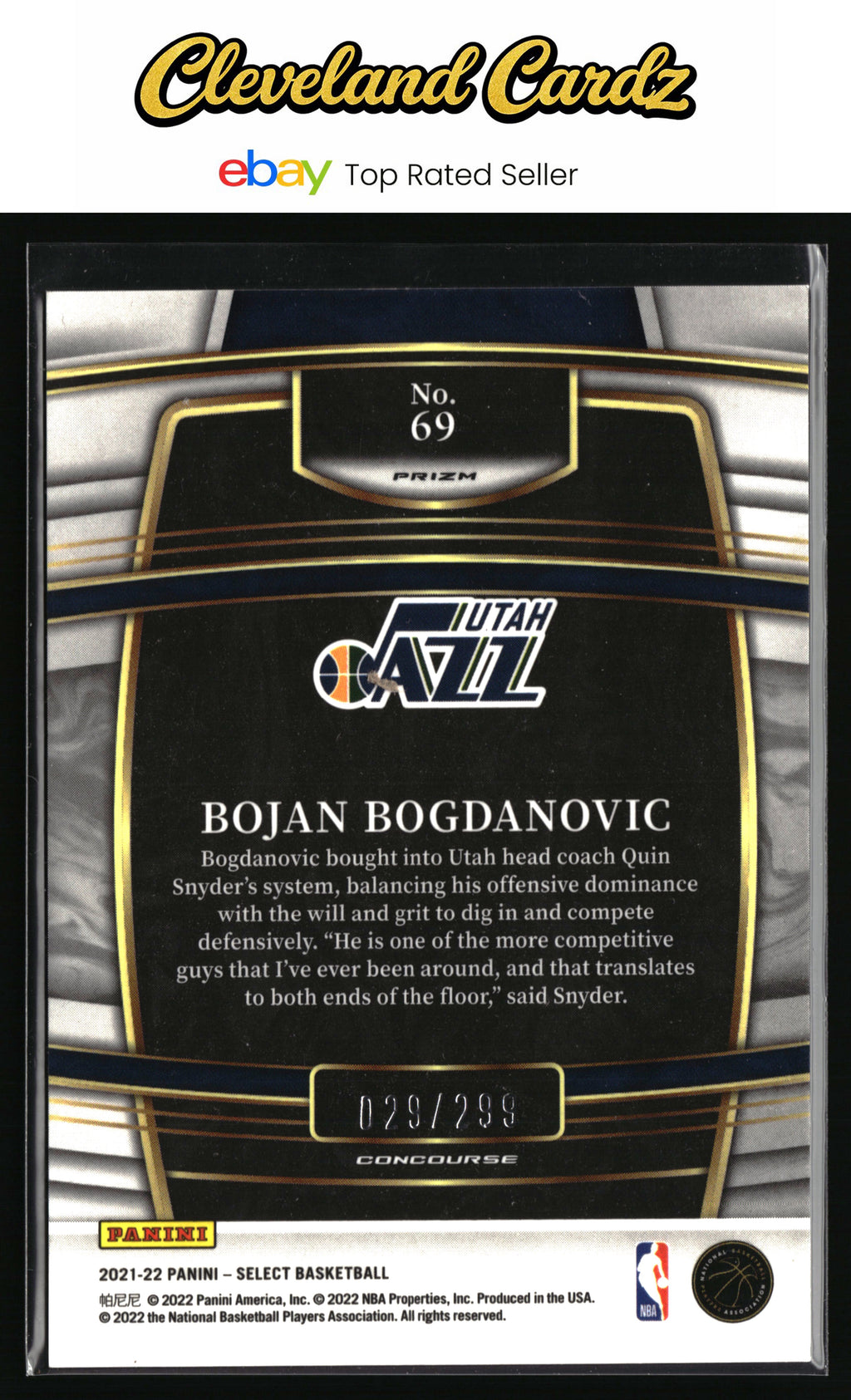 2021-22 Panini Select #69 Bojan Bogdanovic Light Blue Prizms #/299