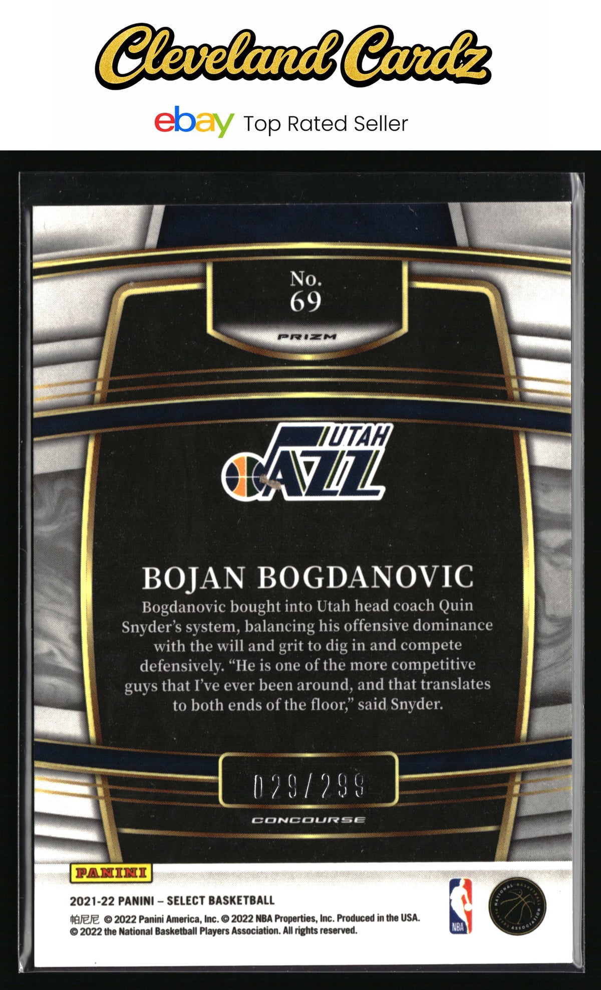 2021-22 Panini Select #69 Bojan Bogdanovic Light Blue Prizms #/299