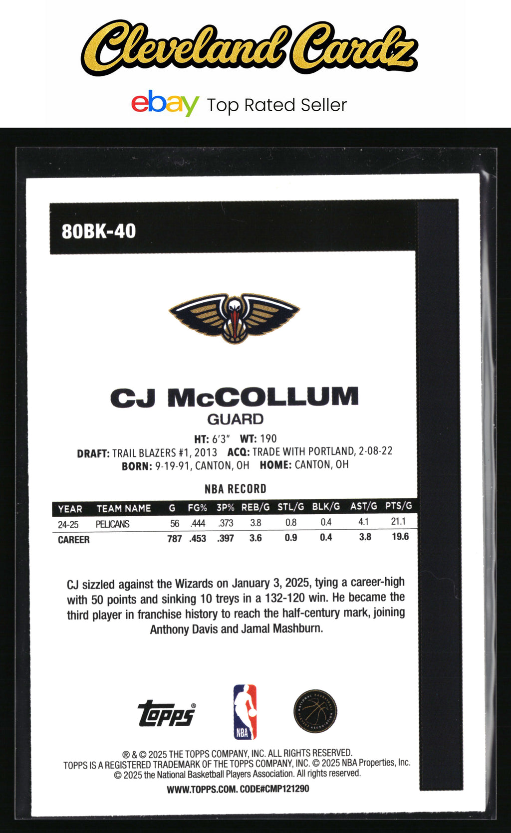 2025-26 Topps #80BK-40 CJ McCollum 1980-81 Topps Basketball