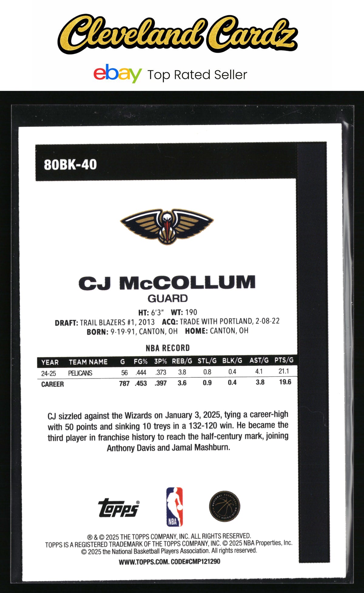 2025-26 Topps #80BK-40 CJ McCollum 1980-81 Topps Basketball