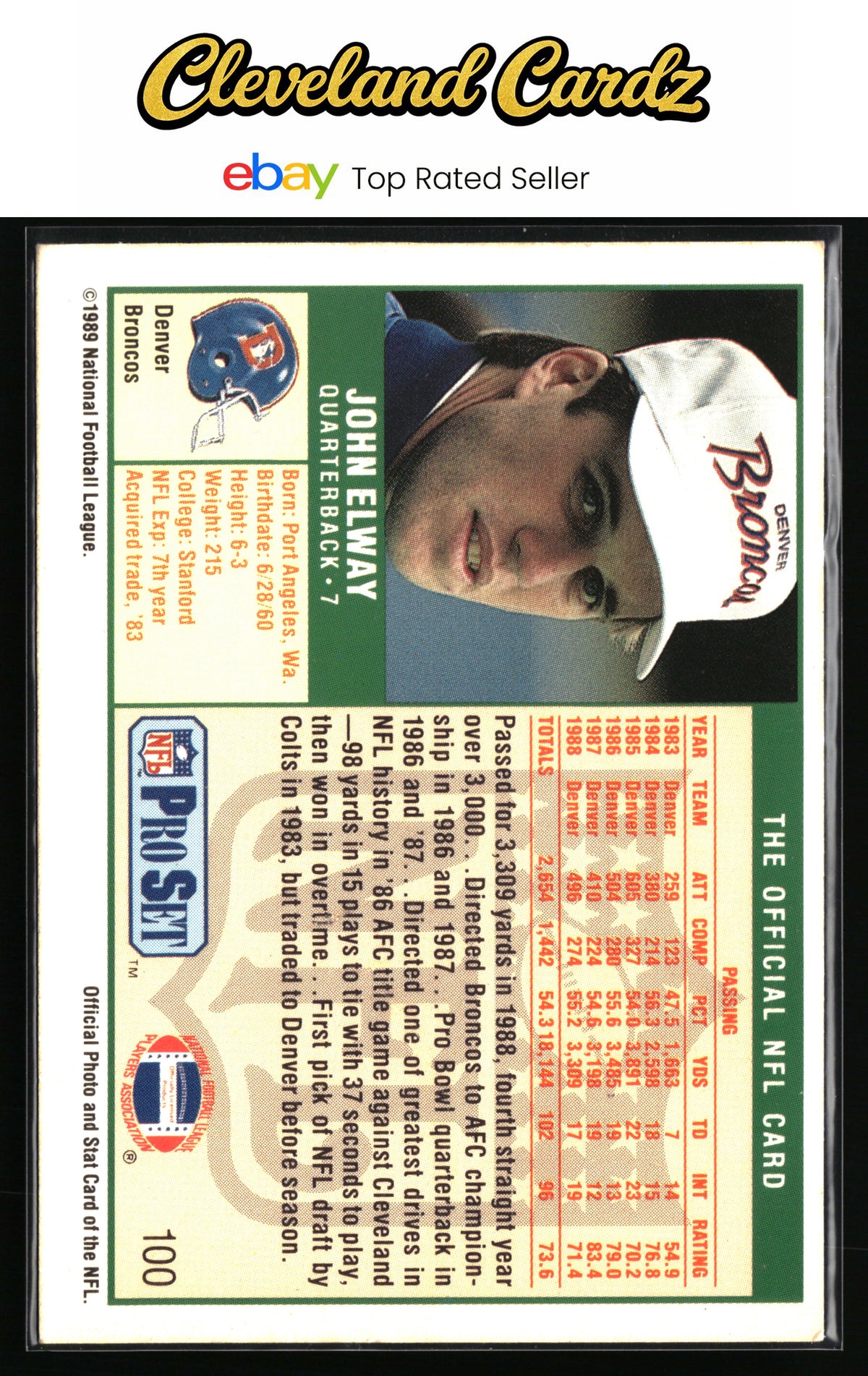 1989 Pro Set #100a John Elway