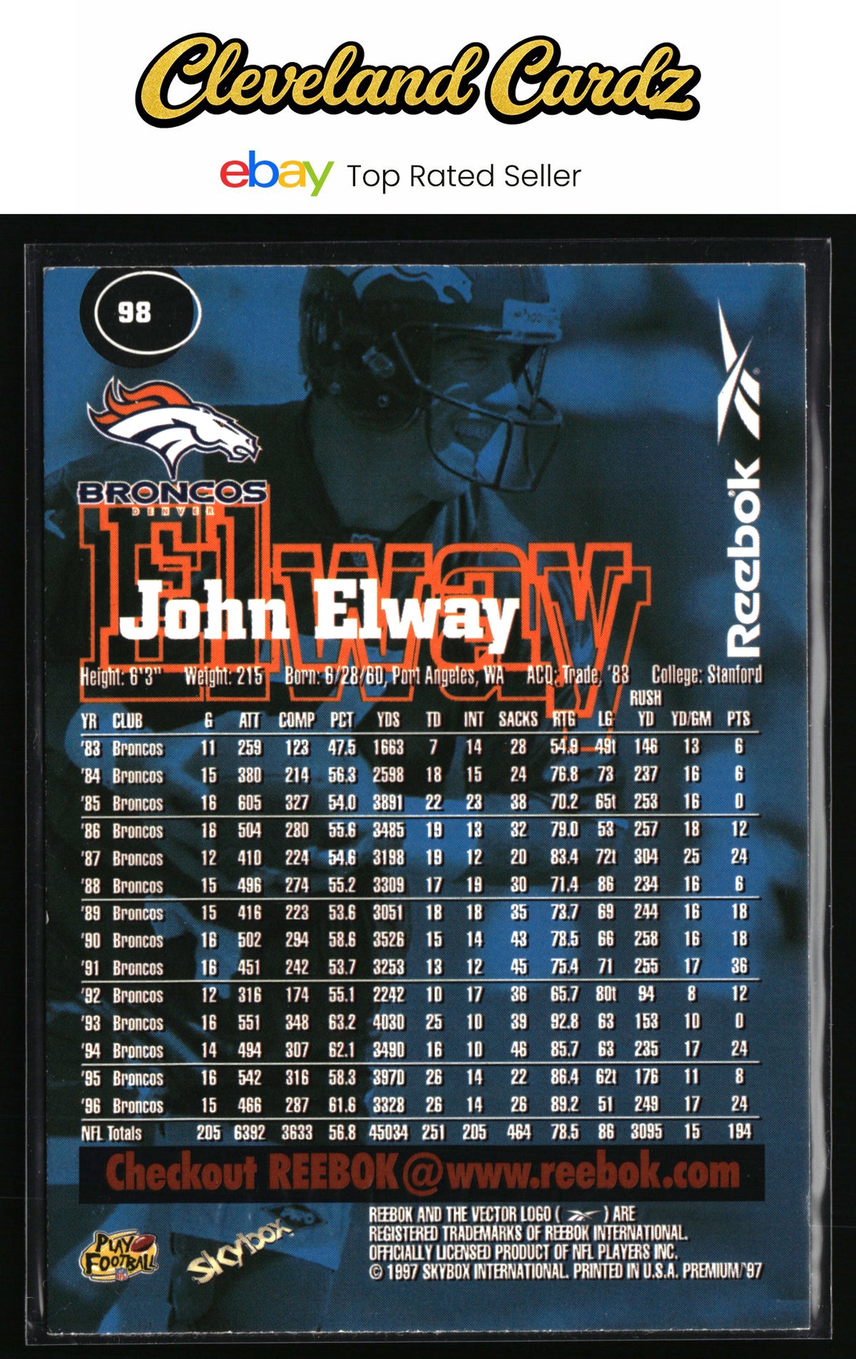 1997 SkyBox Premium #98 John Elway Reebok Value