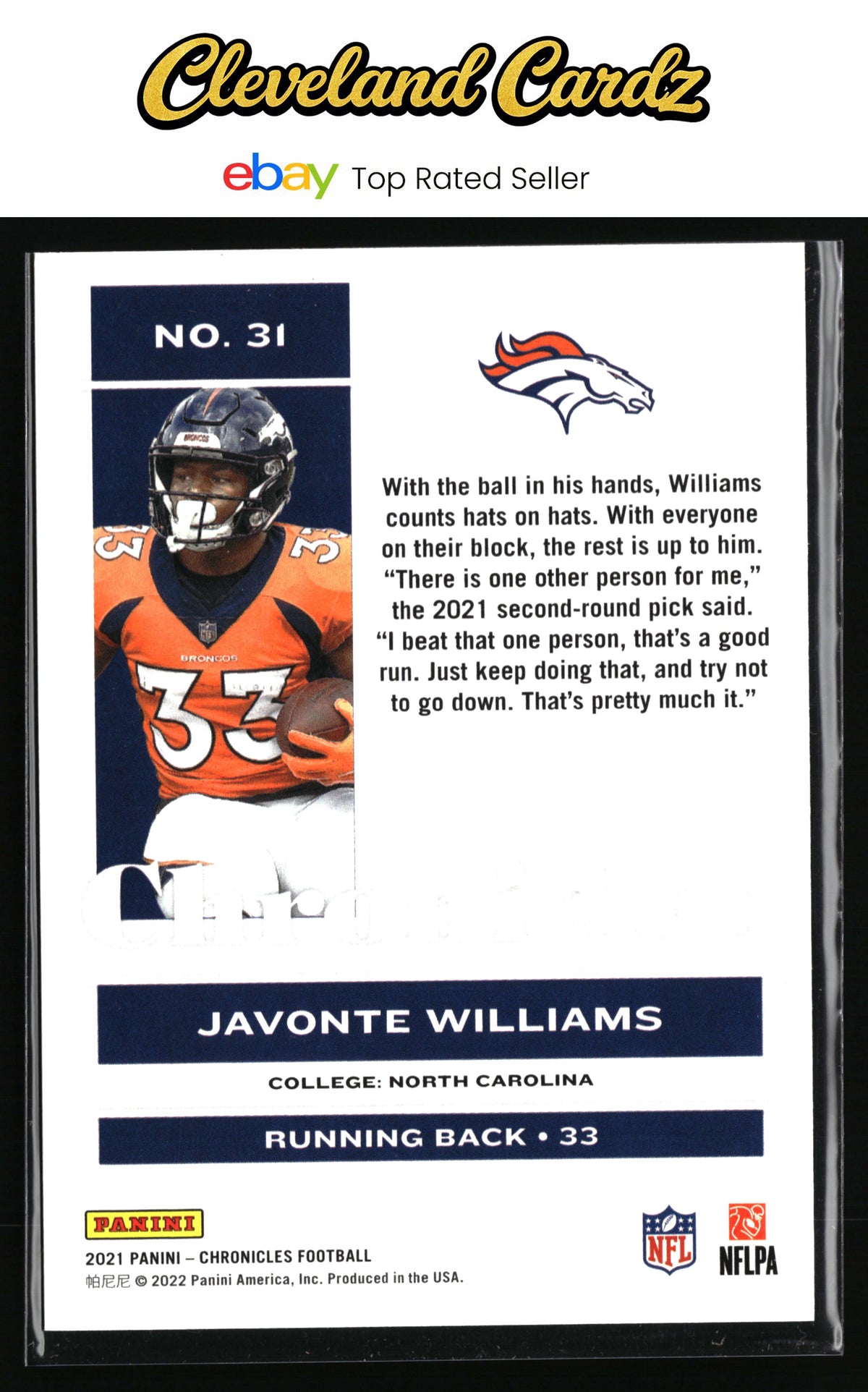 2021 Panini Chronicles #31 Javonte Williams