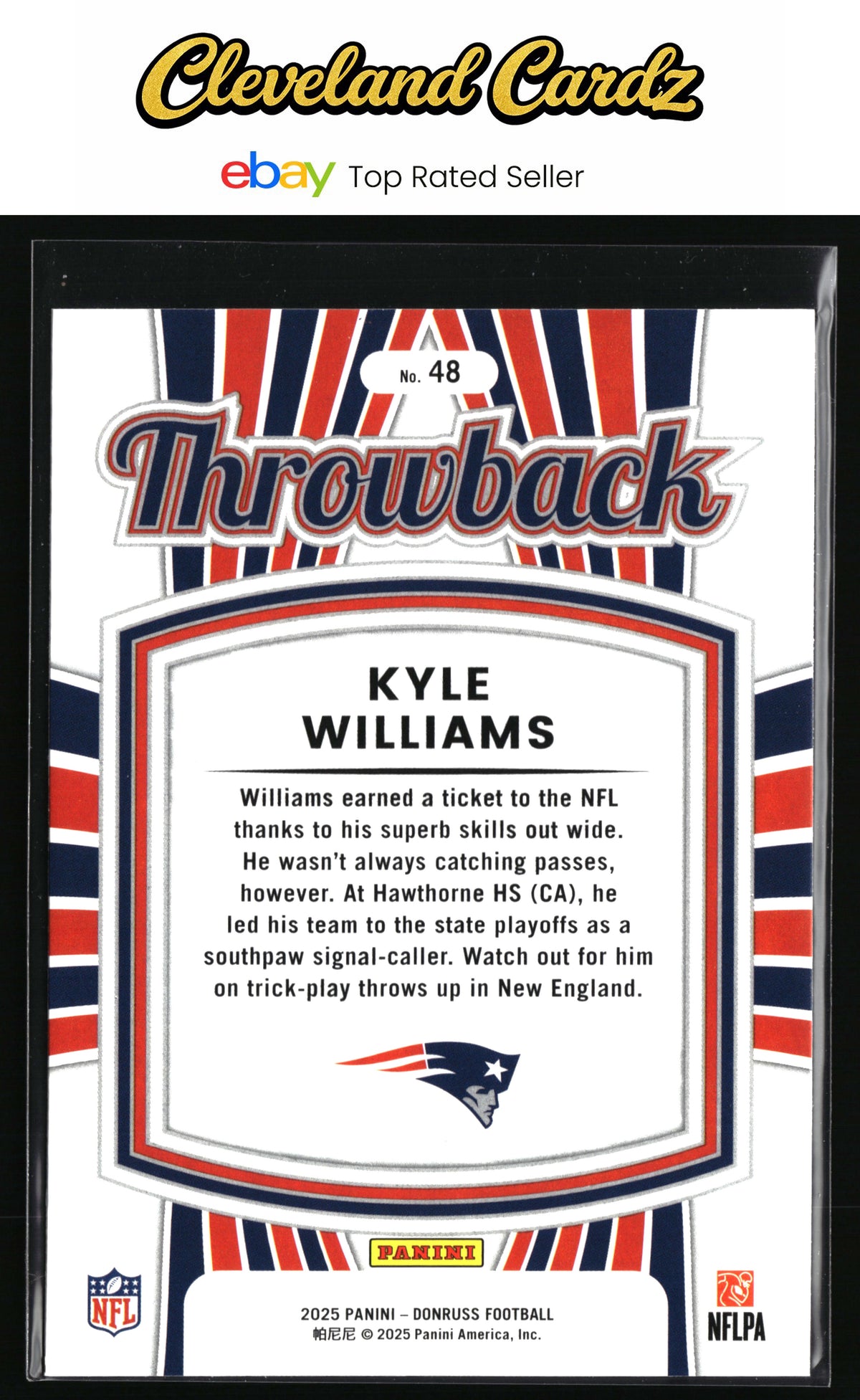 2025 Donruss #48 Kyle Williams Rated Rookies Throwback