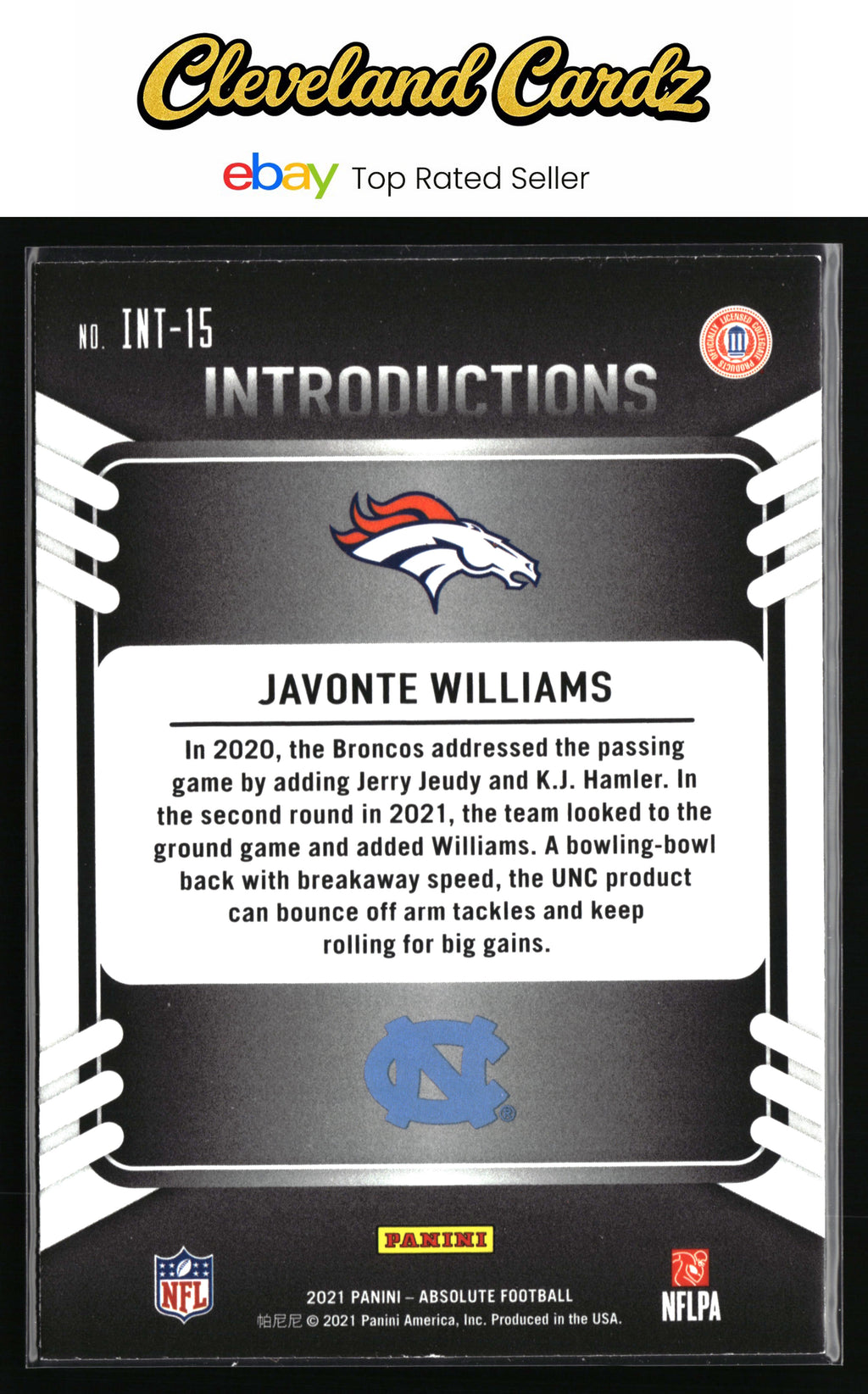 2021 Panini Absolute #INT-15 Javonte Williams Introductions