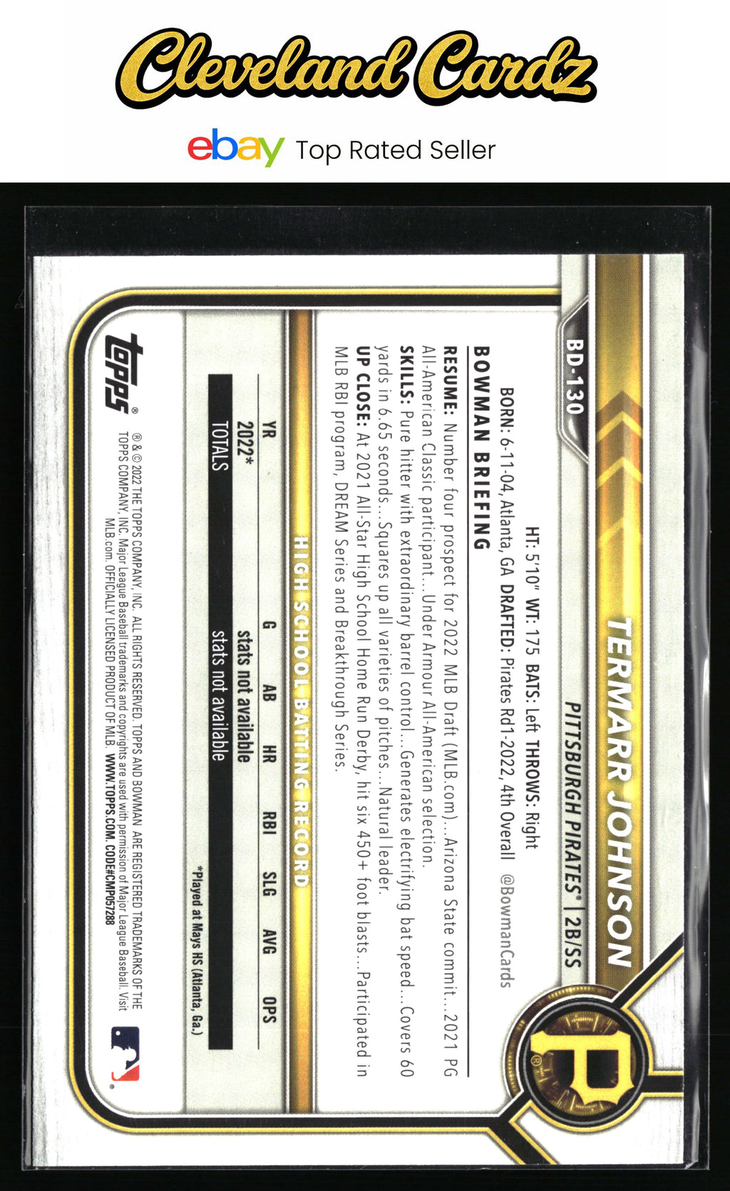 2022 Bowman Draft 1st Edition #BD-130 Termarr Johnson