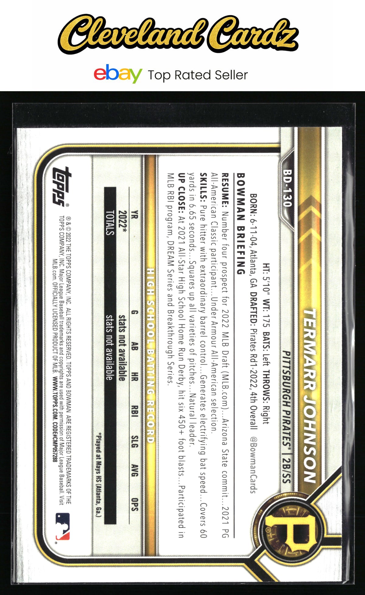 2022 Bowman Draft 1st Edition #BD-130 Termarr Johnson