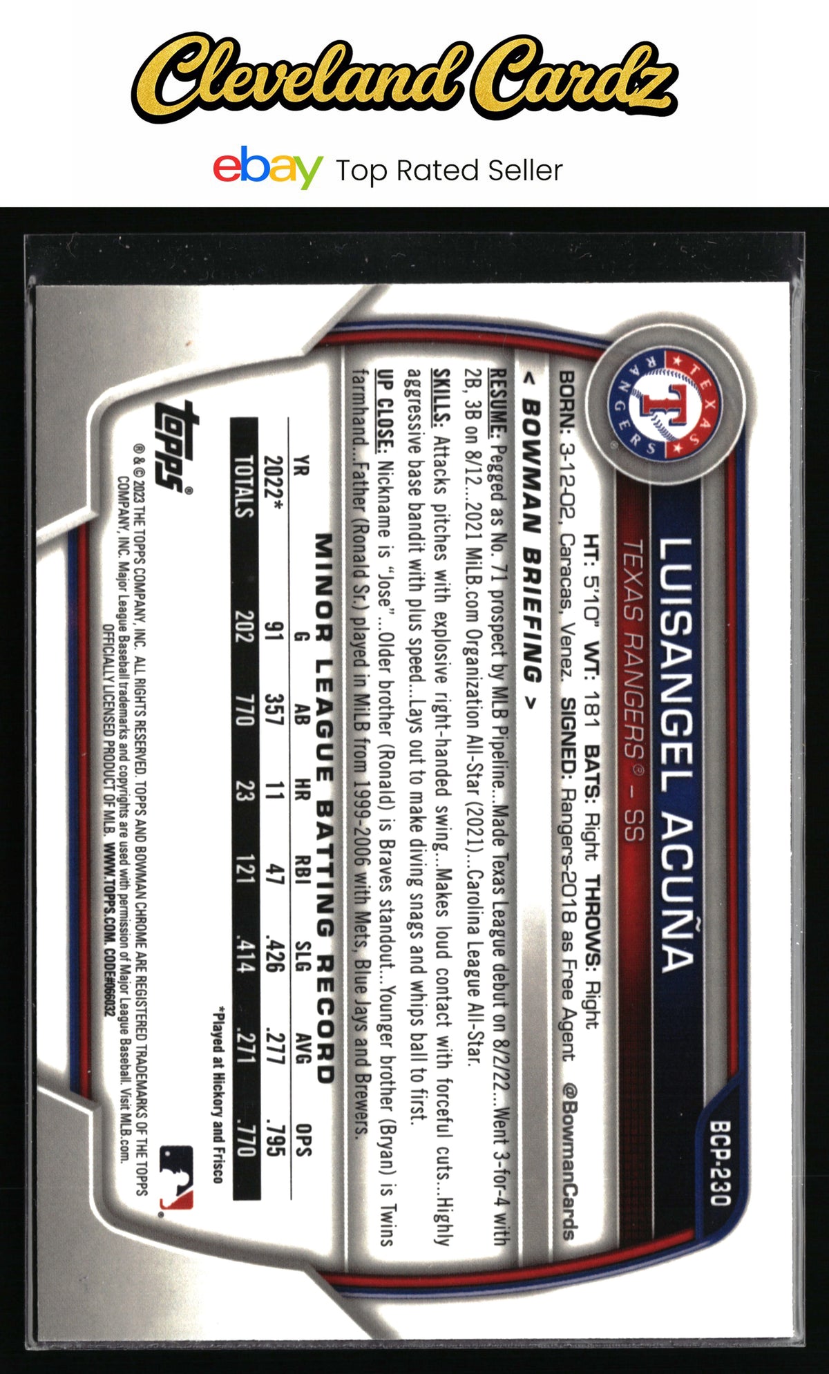 2023 Bowman Chrome #BCP-230 Luisangel Acuña Prospects Mojo Refractor