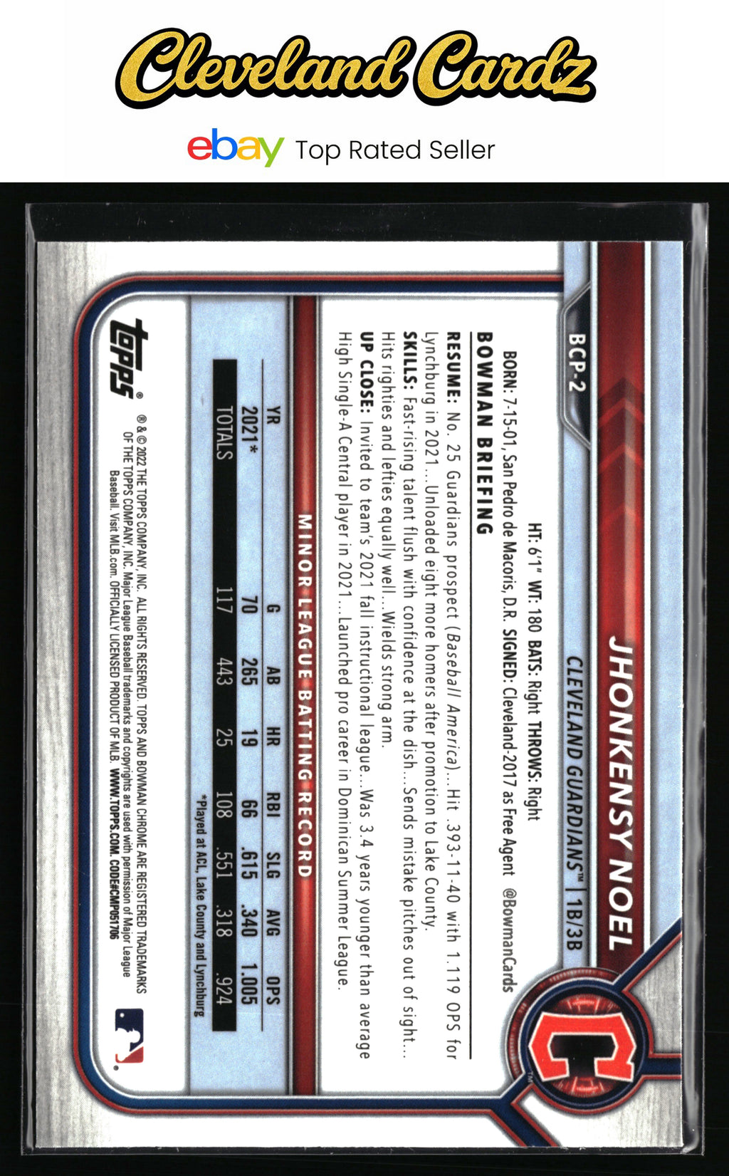 2022 Bowman #BCP-2 Jhonkensy Noel Chrome Prospects