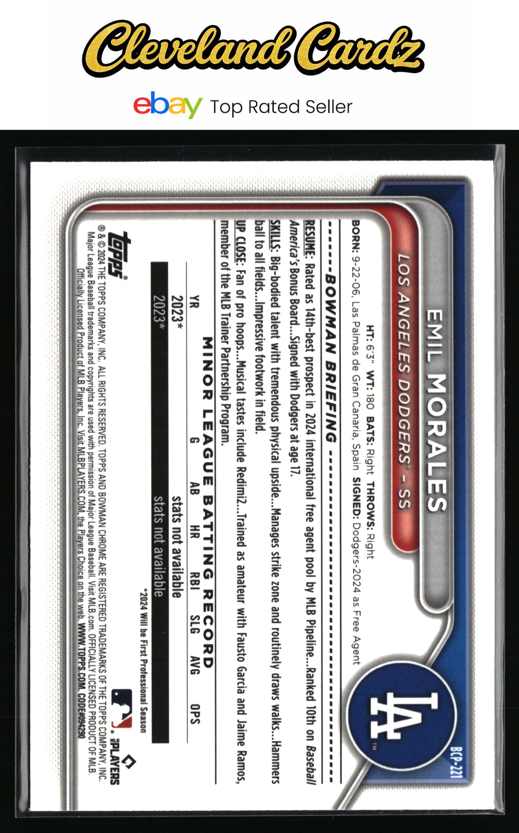 2024 Bowman Chrome #BCP-221 Emil Morales Prospects Mojo Refractor
