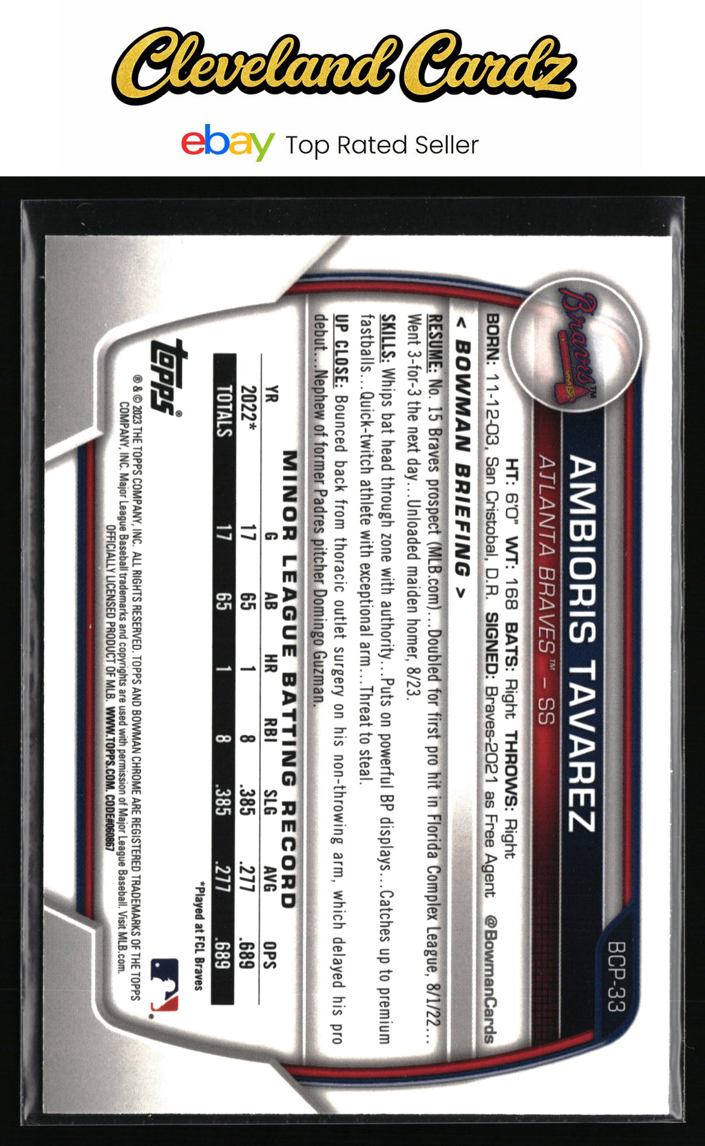 2023 Bowman #BCP-33 Ambioris Tavarez Chrome Prospects Mojo Refractor