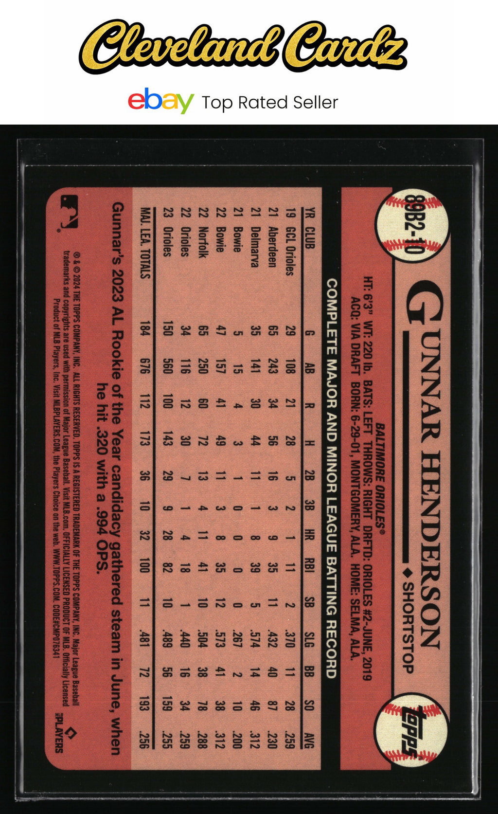 2024 Topps #89B2-10 Gunnar Henderson 1989 Topps Baseball 35th Anniversary