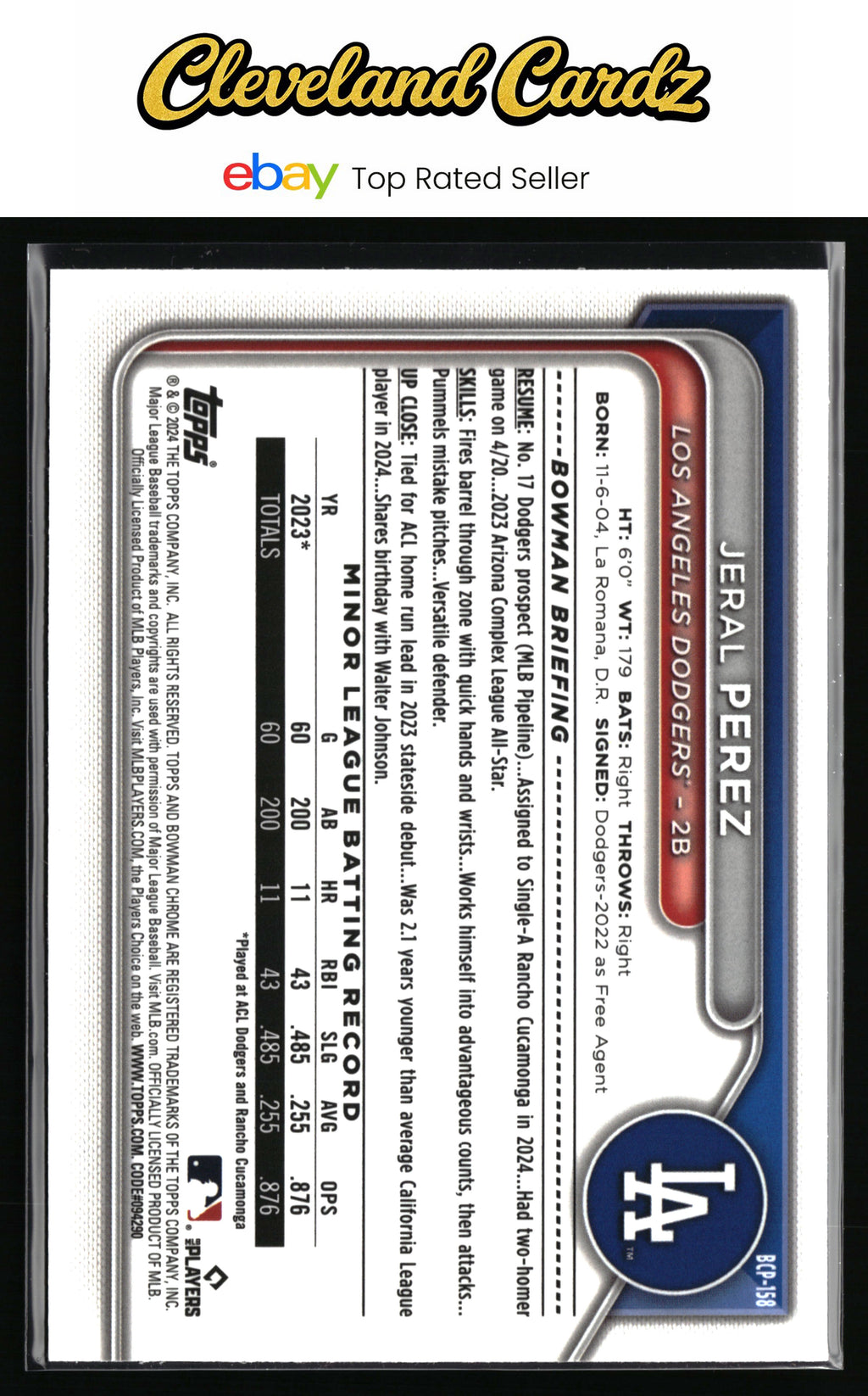 2024 Bowman Chrome #BCP-158 Jeral Perez Prospects Mojo Refractor